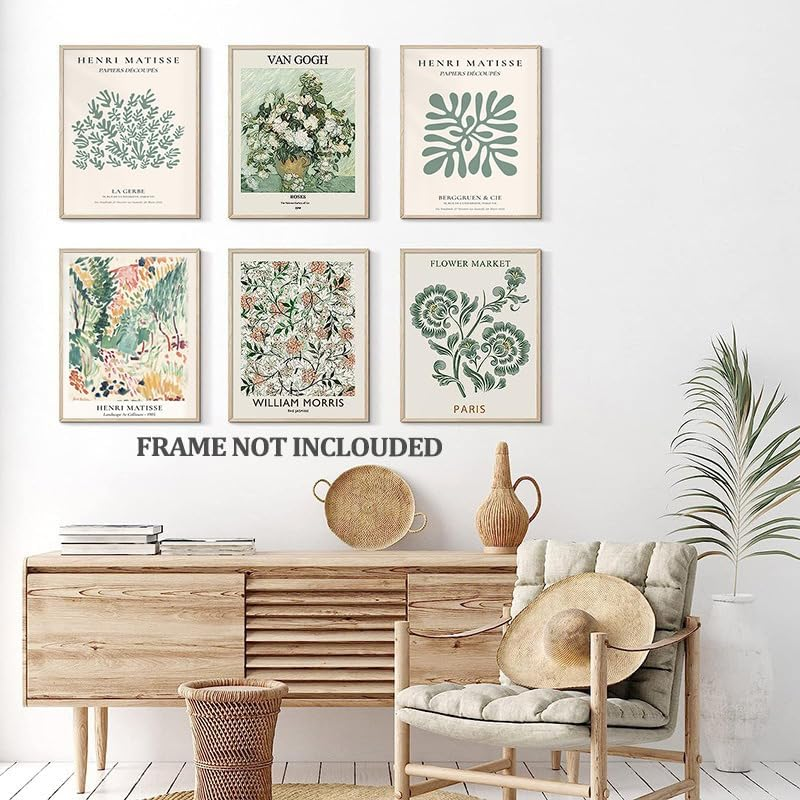 ZIENVE Vintage Matisse Art Poster &ndash; Set of 6 Abstract Sage Green Boho Wall Decor, Aesthetic Eclectic Prints for Bedroom, Dorm, Home & Office, 20 X 25Cm Unframed image number 4