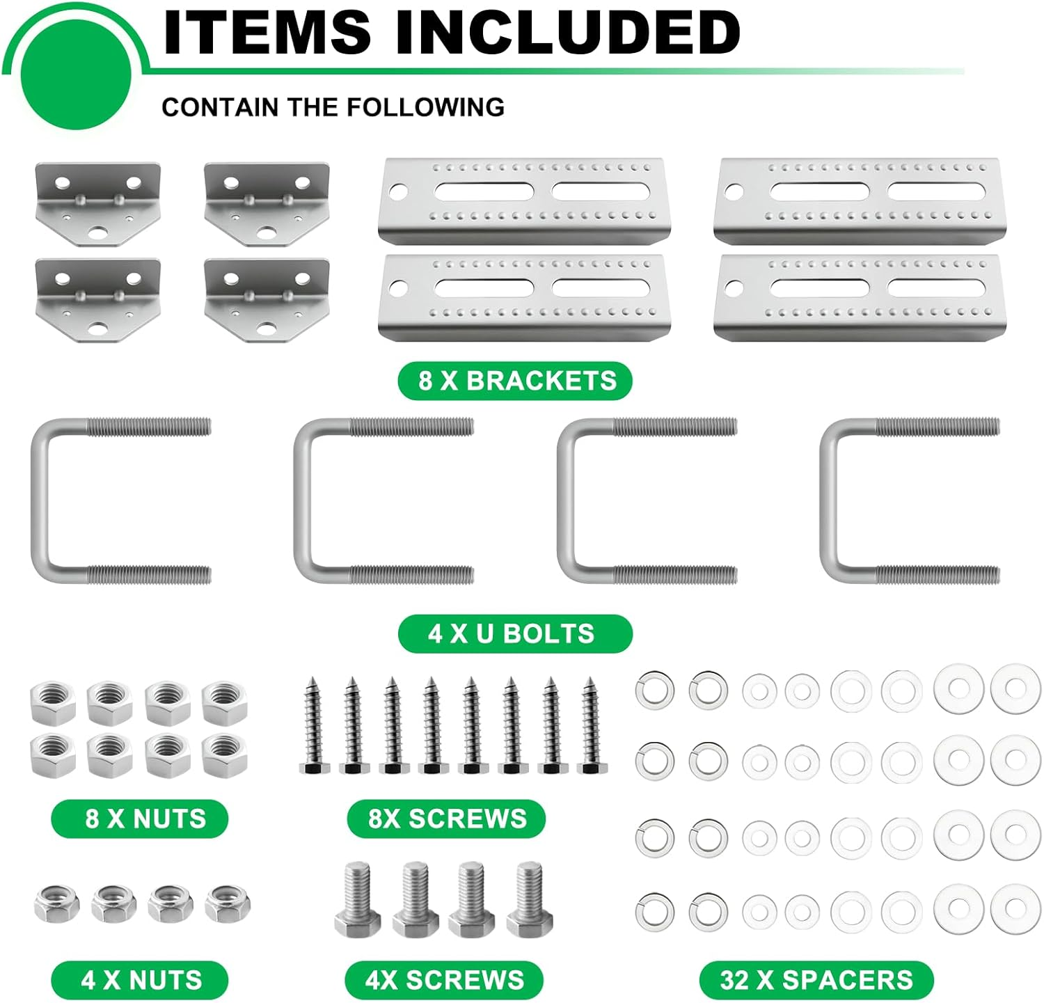 8" Boat Trailer Bunk Brackets Kit Heavy Duty, Galvanized Swivel Top Bunk Bracket Kit for Boat Trailer Crossmember 1.5X3, 2X3, 3X3 Silver 4 Pack image number 3