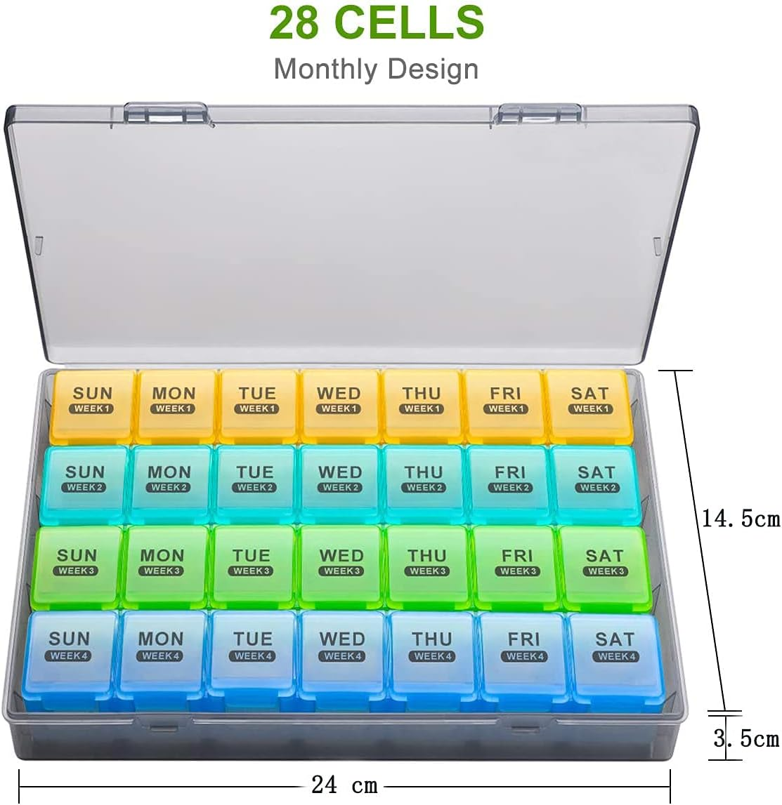 Monthly Pill Organizer, 28 Day Pill Box, 4 Week Moisture-Proof Medicine Organizer, Large Daily Pill Cases for Pills/Vitamin/Fish Oil/Supplements image number 2