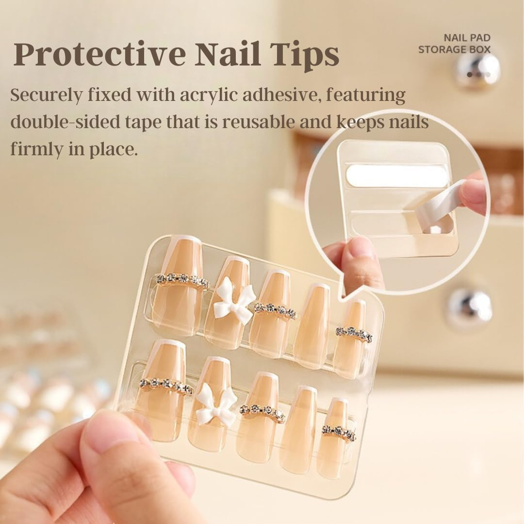 Press on Nail Organizer Box, False Nail Storage Case, Travel Packaging Container with 12/24/36 Pcs Adhesive Double Sided Tape for Nail Art (White, 2 Tier (24 Tapes)) image number 7