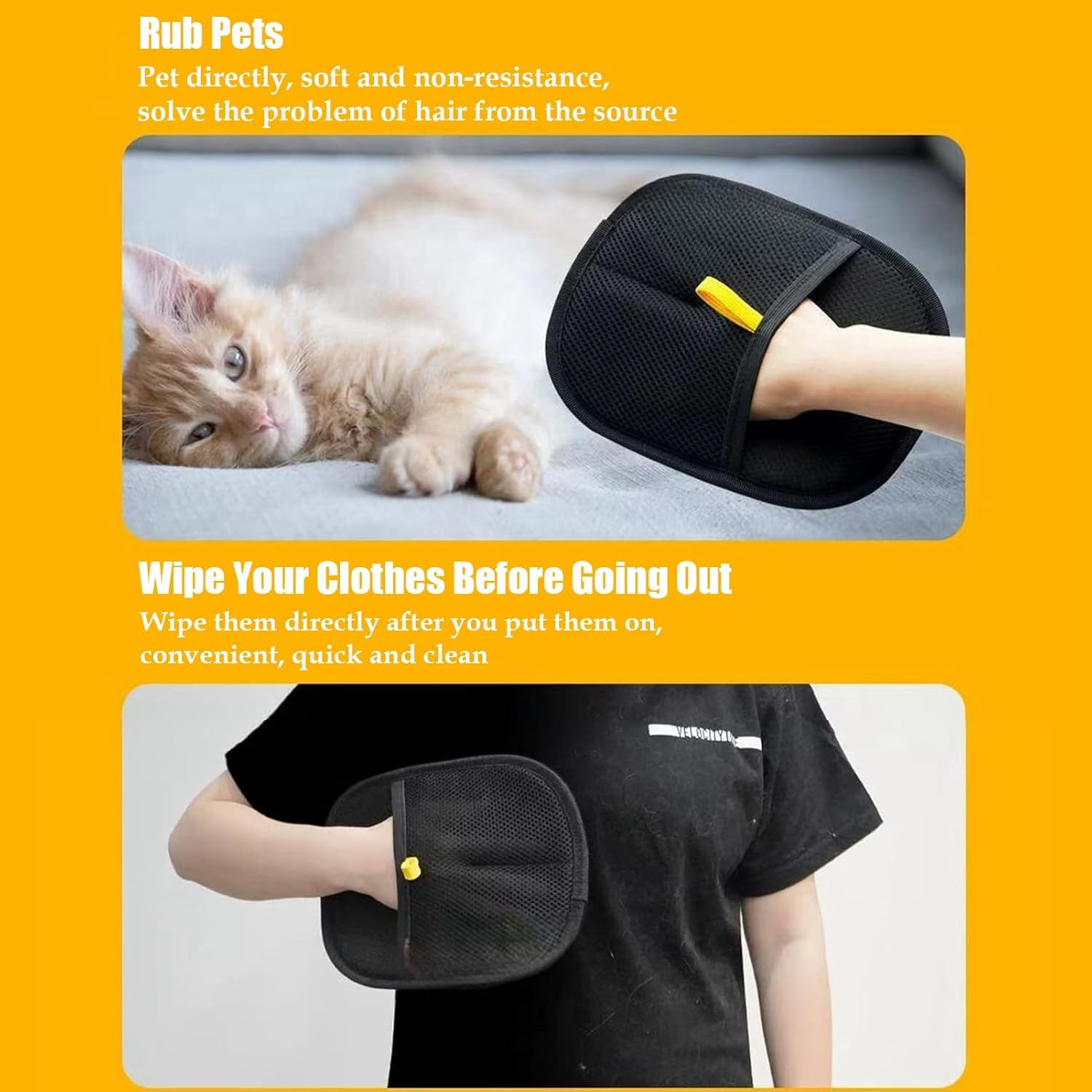 Pet Hair Remover Mitten, Swipe Away Loose Fur Easily, Pets Hair Remover, New Soft Reusable Efficient Grooming Gloves, Paw Grooming Glove, Pet Hair Removal Mitten for Cats ＆ Dogs (Black, 3Pcs) image number 5