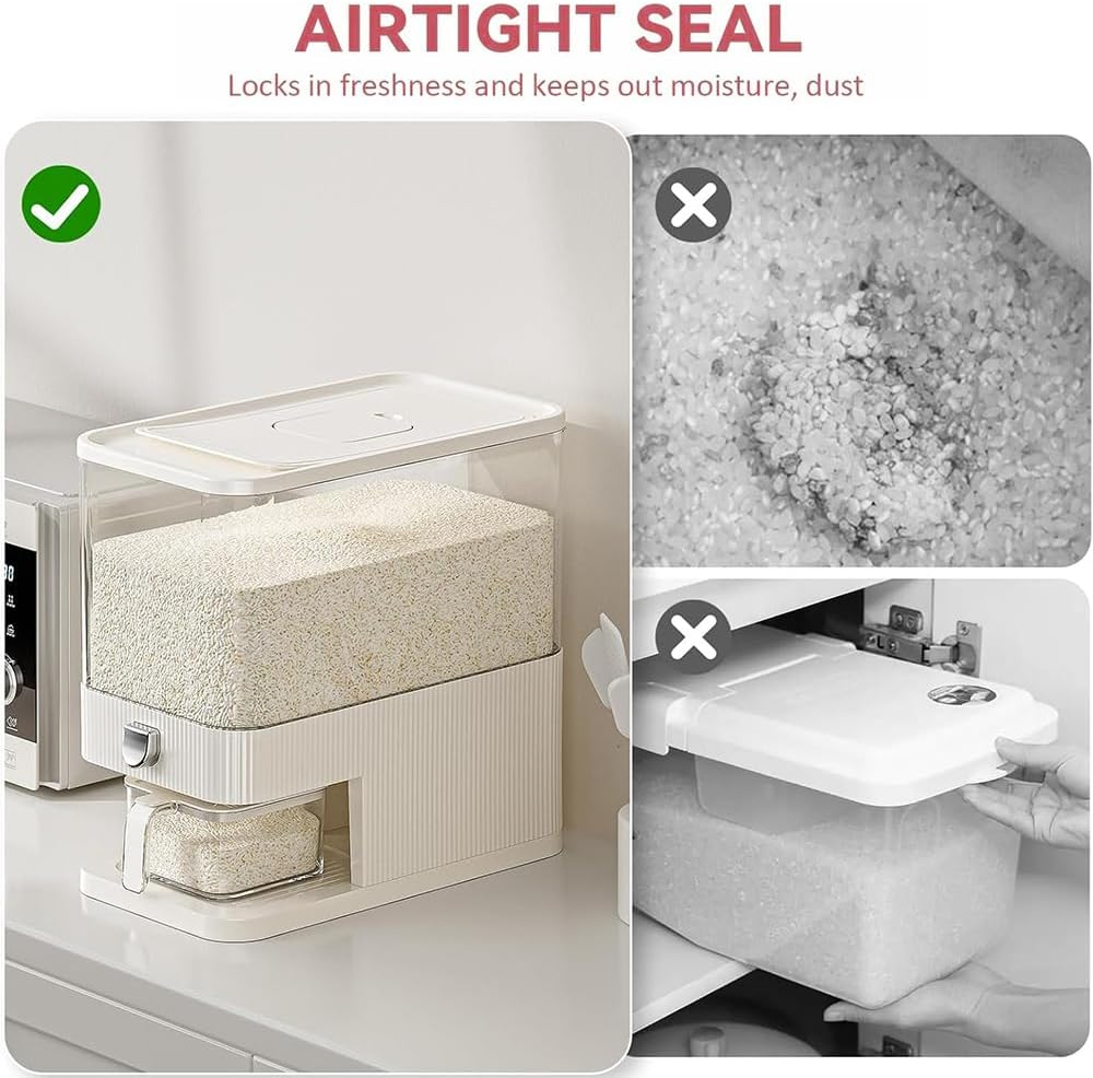 Rice Dispenser, Cereal Snack Storage Container Bucket with Large Measuring Cylinder Rice Cup for Home Kitchen Food Sealed Storage to Preserve Rice, Soybeans and Sugar Etc (Medium) image number 5