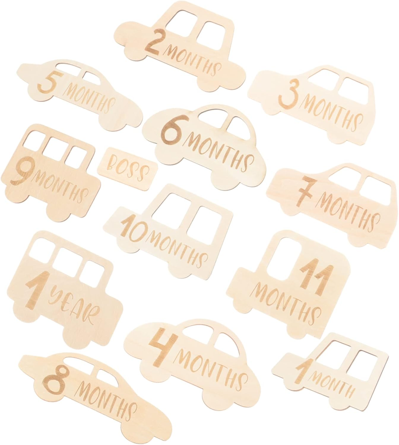 ERINGOGO 13Pcs Photo Props Announcement Sign Cards Wooden Monthly Baby Growth Recording Milestone Name Newborn Boys First Birth Announcement Wood Souvenir Photography image number 1