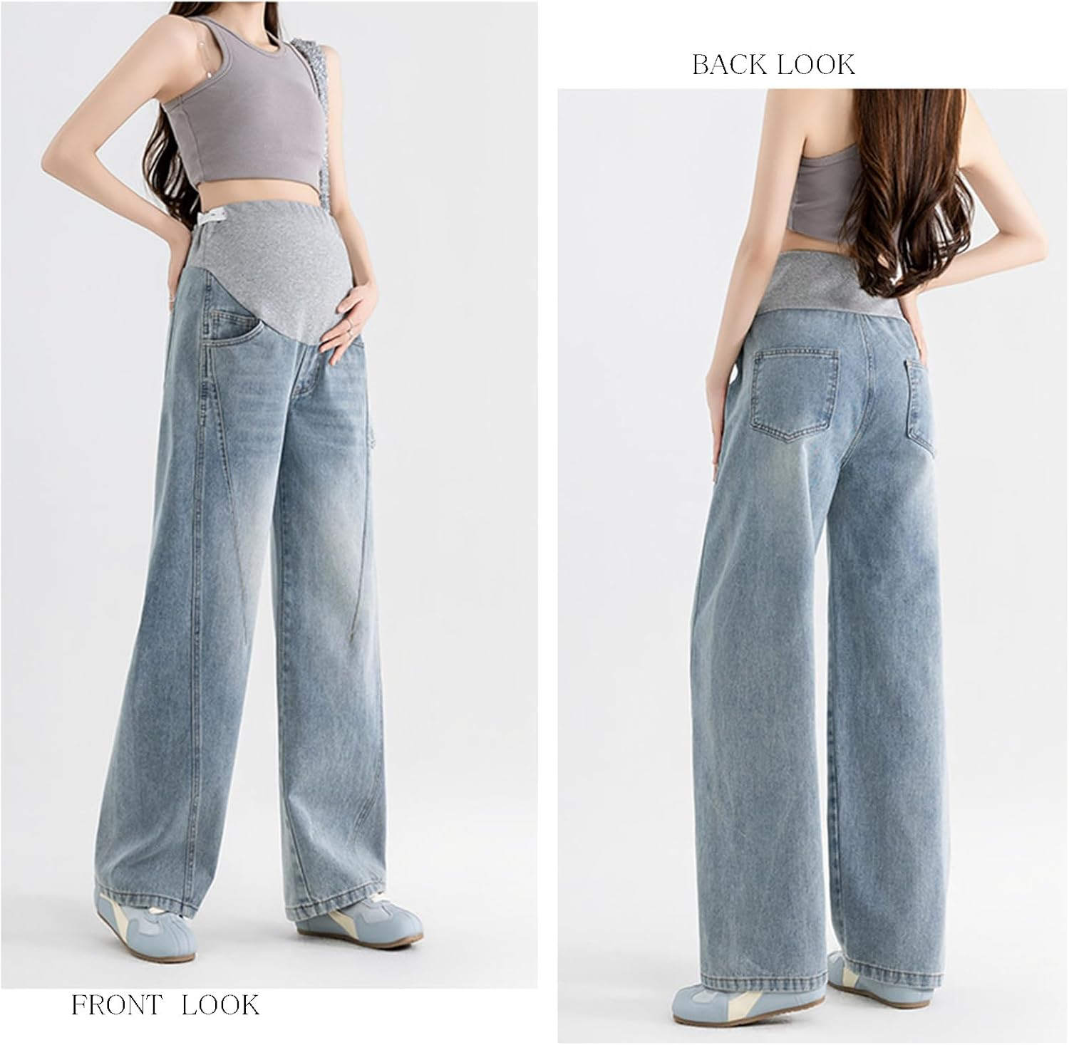 Maternity Jeans Loose Casual with Adjustable Belt, Fashion and Practical Trousers for Girls under 67 Inches image number 3