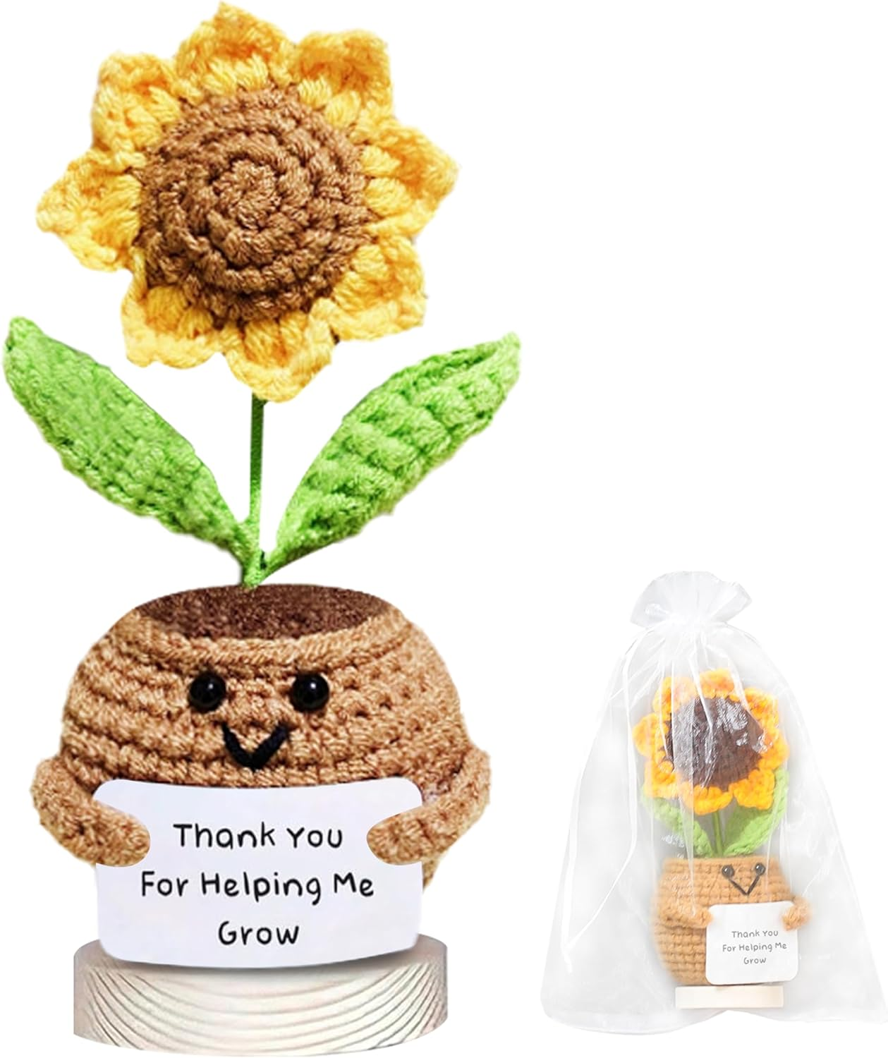 Handmade Crochet Sunflower Gift - Positive Emotional Support Sunflower Decor for Desk, Birthday for Women, Teacher Appreciation, Mothers Day, Graduation (T02)