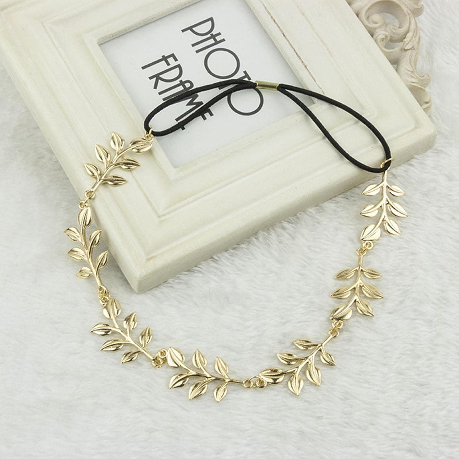 Wendalern Boho Leaf Hair Chain Headband Gold Leaf Hair Band Wedding Head Chain Metal Elastic Gold Headpiece Bridal Hair Chain Headpiece Decorative Hair Accessories for Women and Girls image number 5