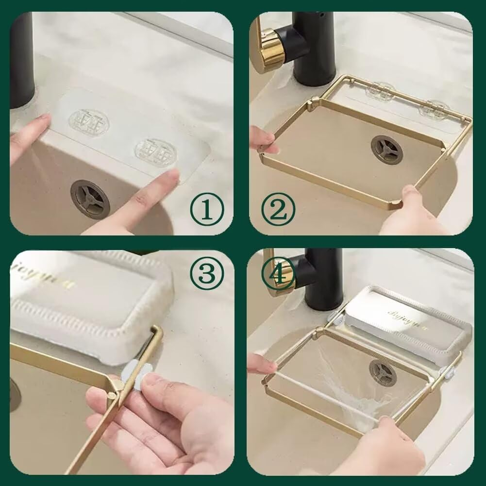 SENIURIS Sink Drain Rack with Strainer, Foldable Food Catcher for Kitchen, Corner Basket Garbage Disposal Strainer Side, with 100Pcs Disposable Mesh Bags. image number 3