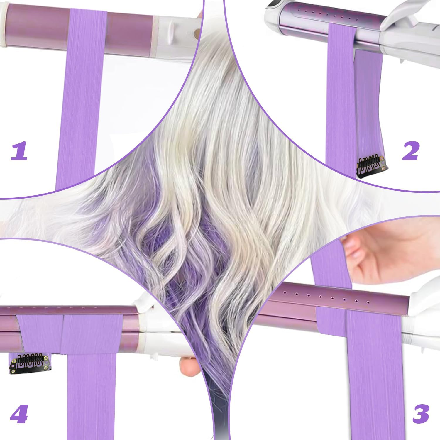 10 Pcs Purple Hair Extensions | 22 in Long Straight Fake Hair | Clip in Hair Extension | Hair Accessories for Girls (Light Purple)