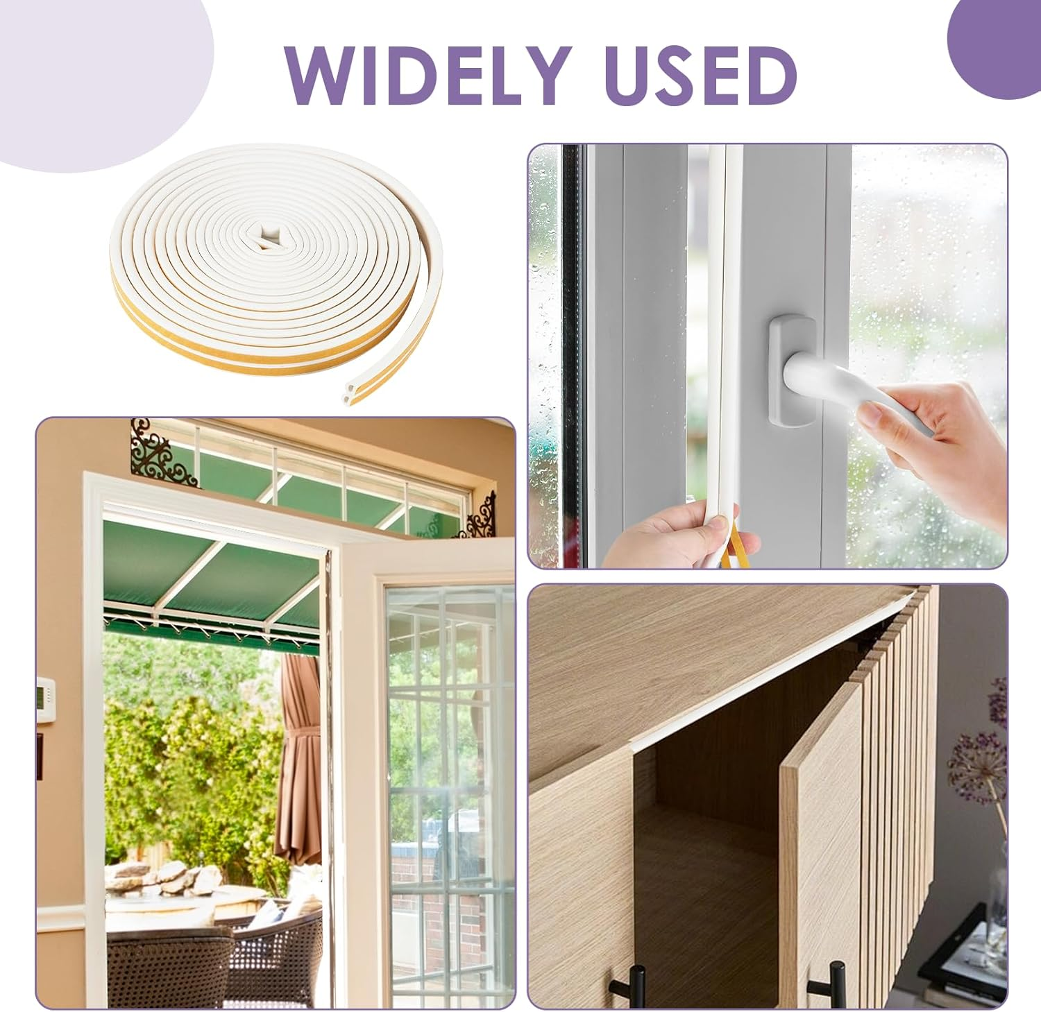 Door Seal Strip - Self-Adhesive Weather Stripping, Draft Stopper for Doors Windows, Sound Proofing Door Draught Stopper, Windproof Dustproof Insulation for Home Garage Closet (White) (10M)