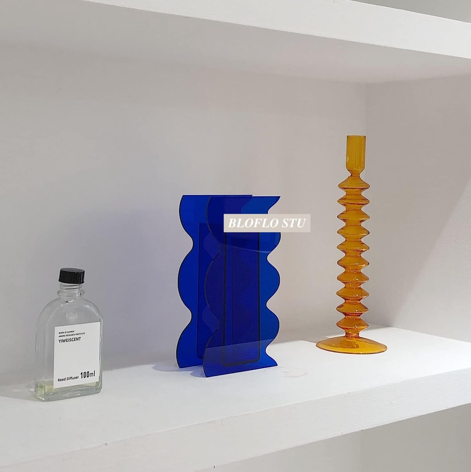 BLOFLO Klein Blue Acrylic Vase, Geometric Acrylic Flower Vase, Tall Wave Shaped Acrylic Vases for Flowers, Modern Flower Vases for Centerpieces, Contemporary D&eacute;cor for Home Office Wedding image number 1