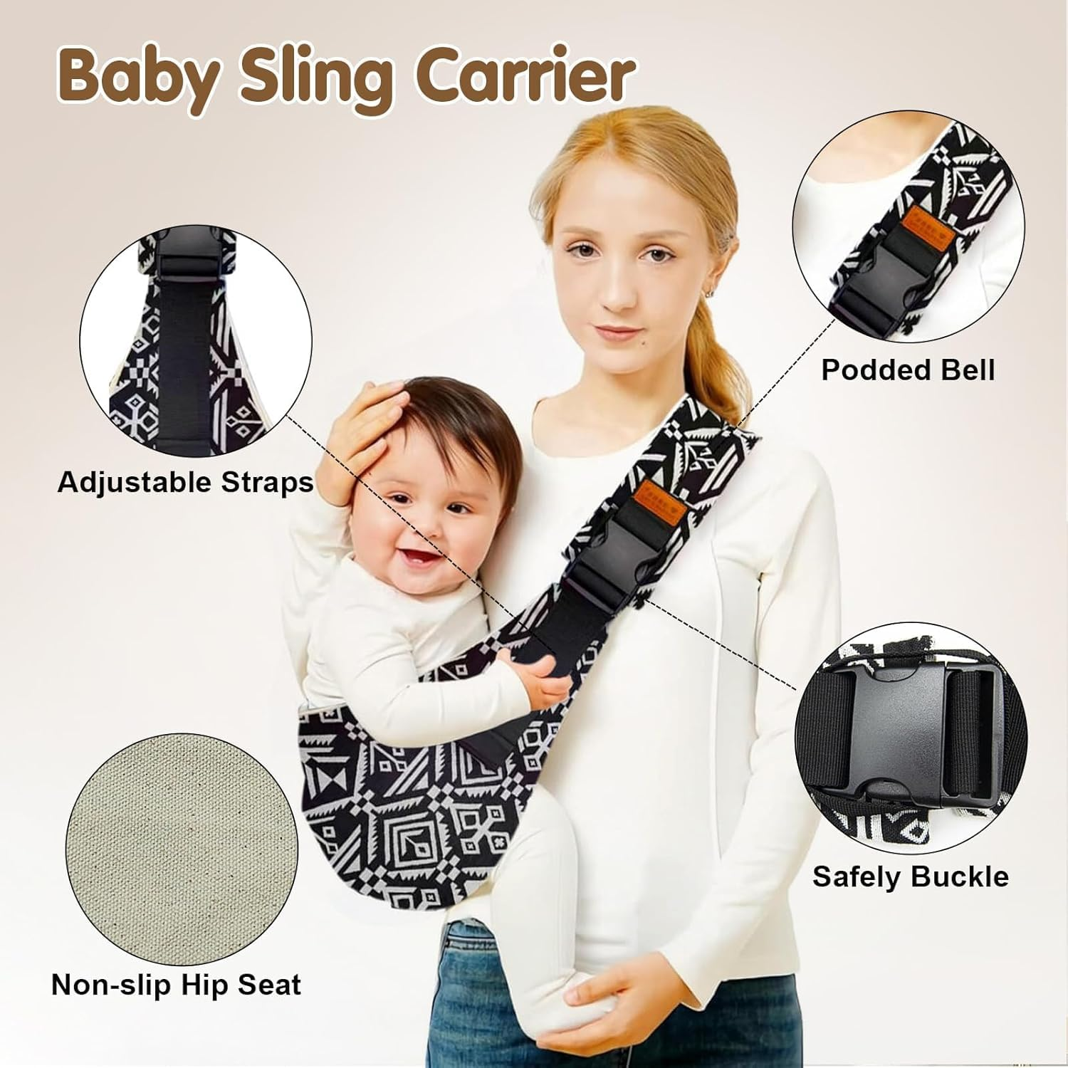 Baby Sling Carrier, Toddler Carrier Slings,Comfortable Baby Wrap Carriers Ergonomic-Designed with Thick Shoulder Straps (Adjustable) for Newborn Infant Toddler 3-36 Months, Breathable and Comfortable