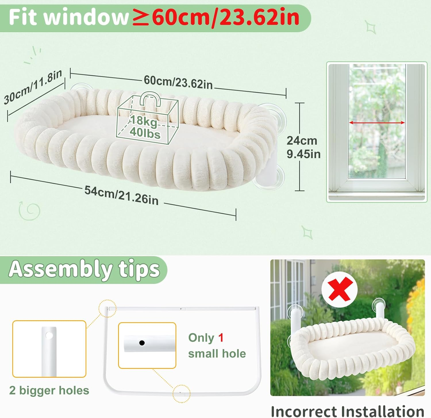 Sunhoo Cat Window Perch Bed Foldable Kitty Windowsill Hammock Shelf Seat Large Cats Suction Cup Indoor Kitten Window Sill Lounger with Soft Plush Cushion Machine Washable 21.26 * 11.8In (White, M) image number 7