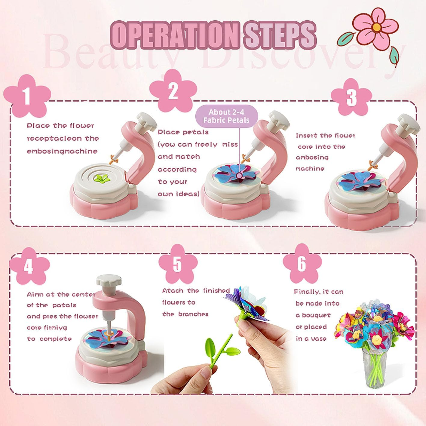 Fabric Flower Bouquet Kit, Creative DIY Craft for Girls Ages 4-8, Build & Bloom Floral Toy, Inspiring Arts & Crafts Educational Gift, Perfect Preschool Activity or Birthday Present image number 4