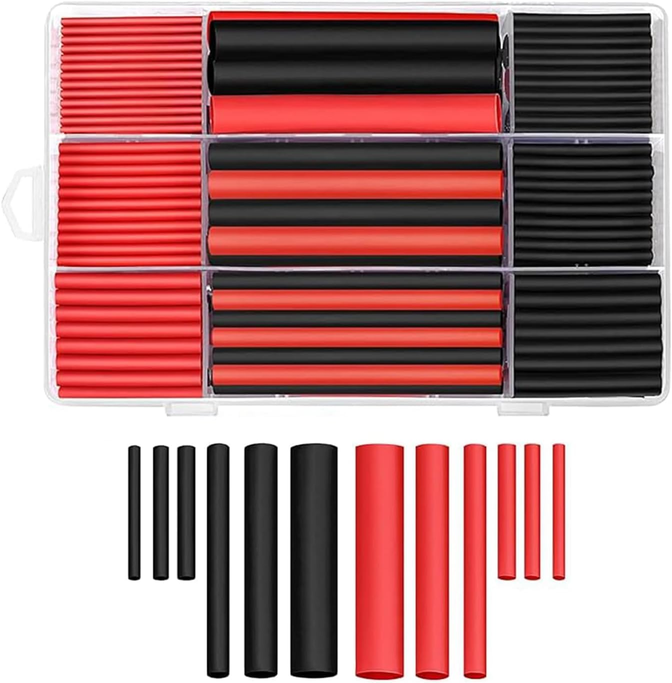WADY 270Pcs Heat Shrink Tubing Kit, Black+Red,6 Sizes, Waterproof Wire Shrink Wrap Tubing, with Plastic Storage Case, for Wire Cable Shrinks Wraping Repair Insulation DIY image number 2
