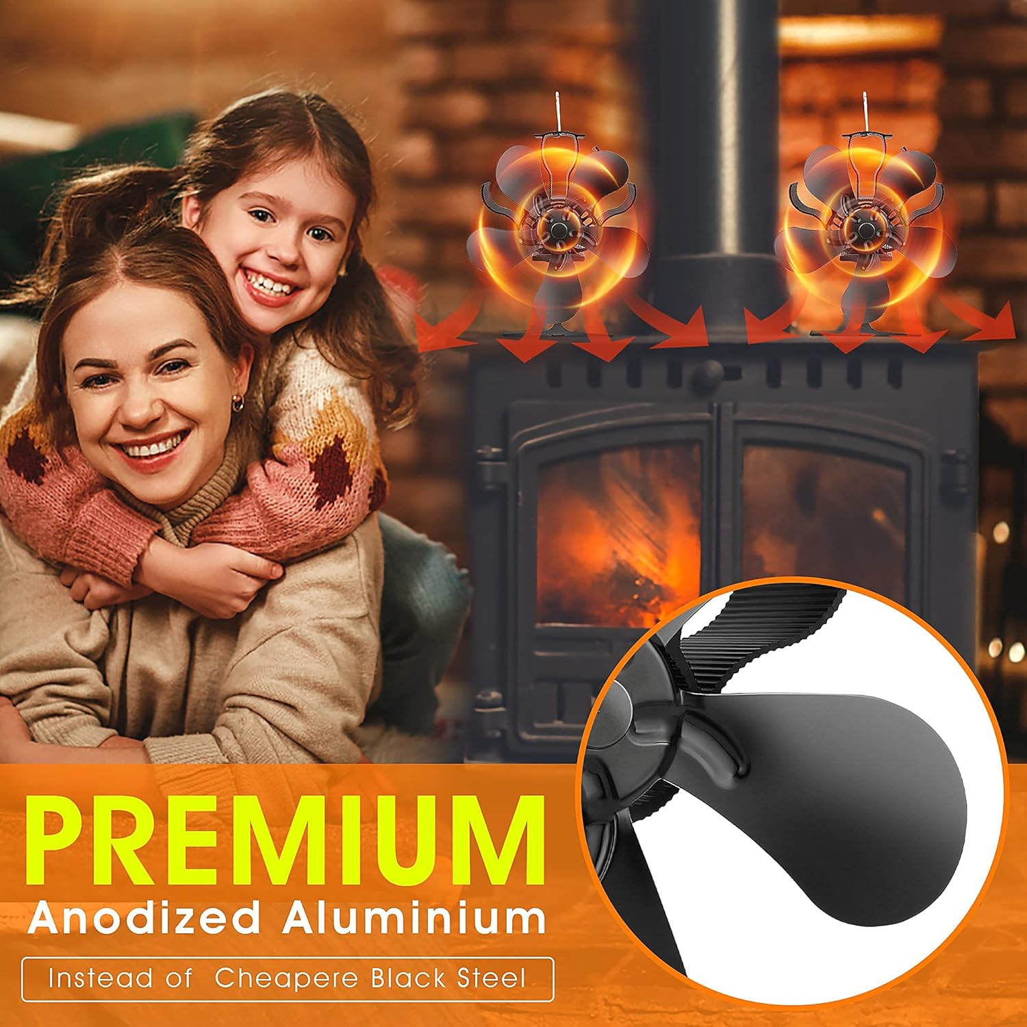 5 Blades Fireplace Fan Heat Powered Stove Fan Silent Wood Stove Fan for Fireplace Heat Activated Fan Woodstove Fan Ecofan for Home Fireplace Wood Burning Log Burner (5 Blade Fireplace Fan) image number 5