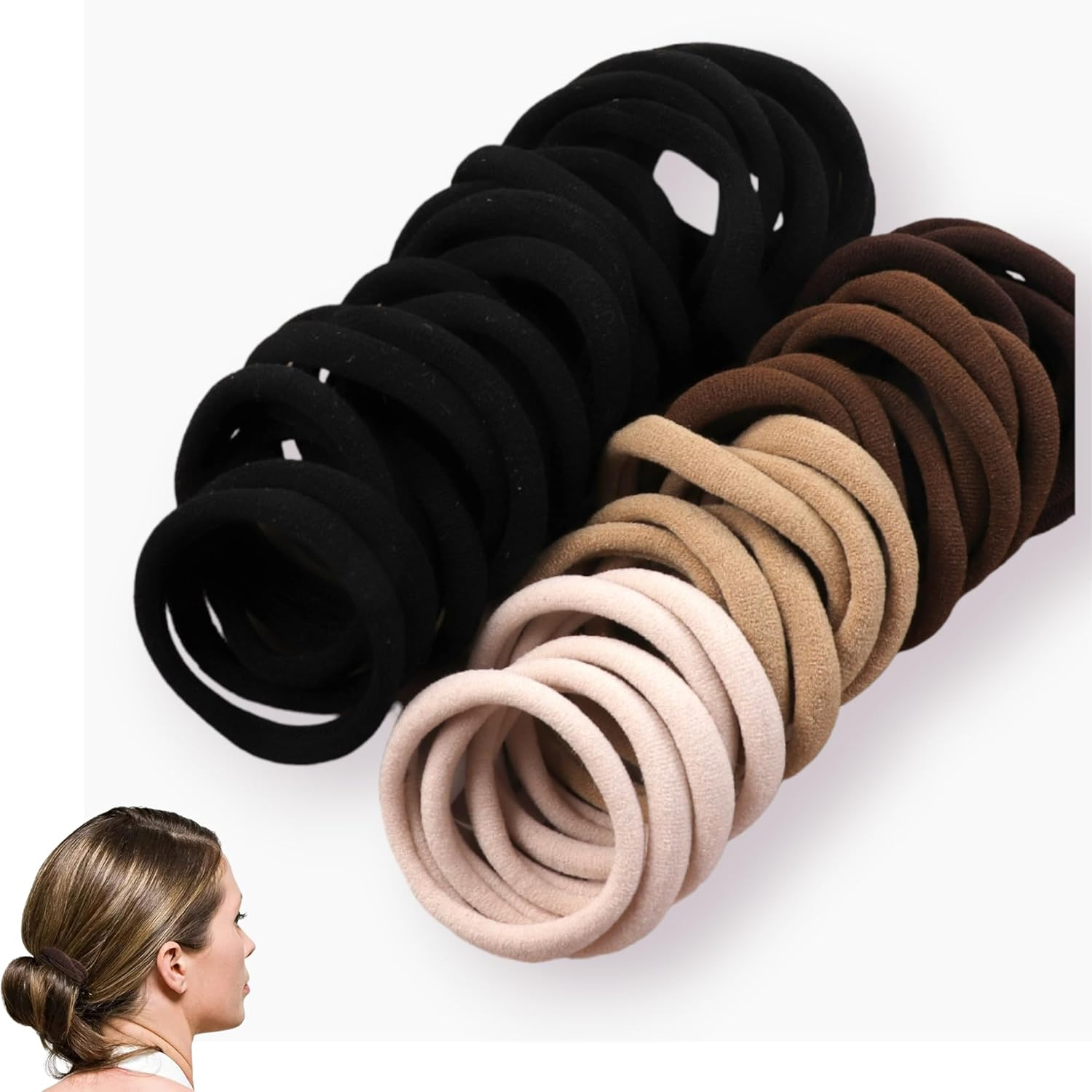 Elastic Hair Scrunchies for Women, Men and Girls, Seamless Hair Accessories in Earthy Colours, 50 Pieces Hair Ties for Women or Kids Made of Cotton (5 Colors) image number 4