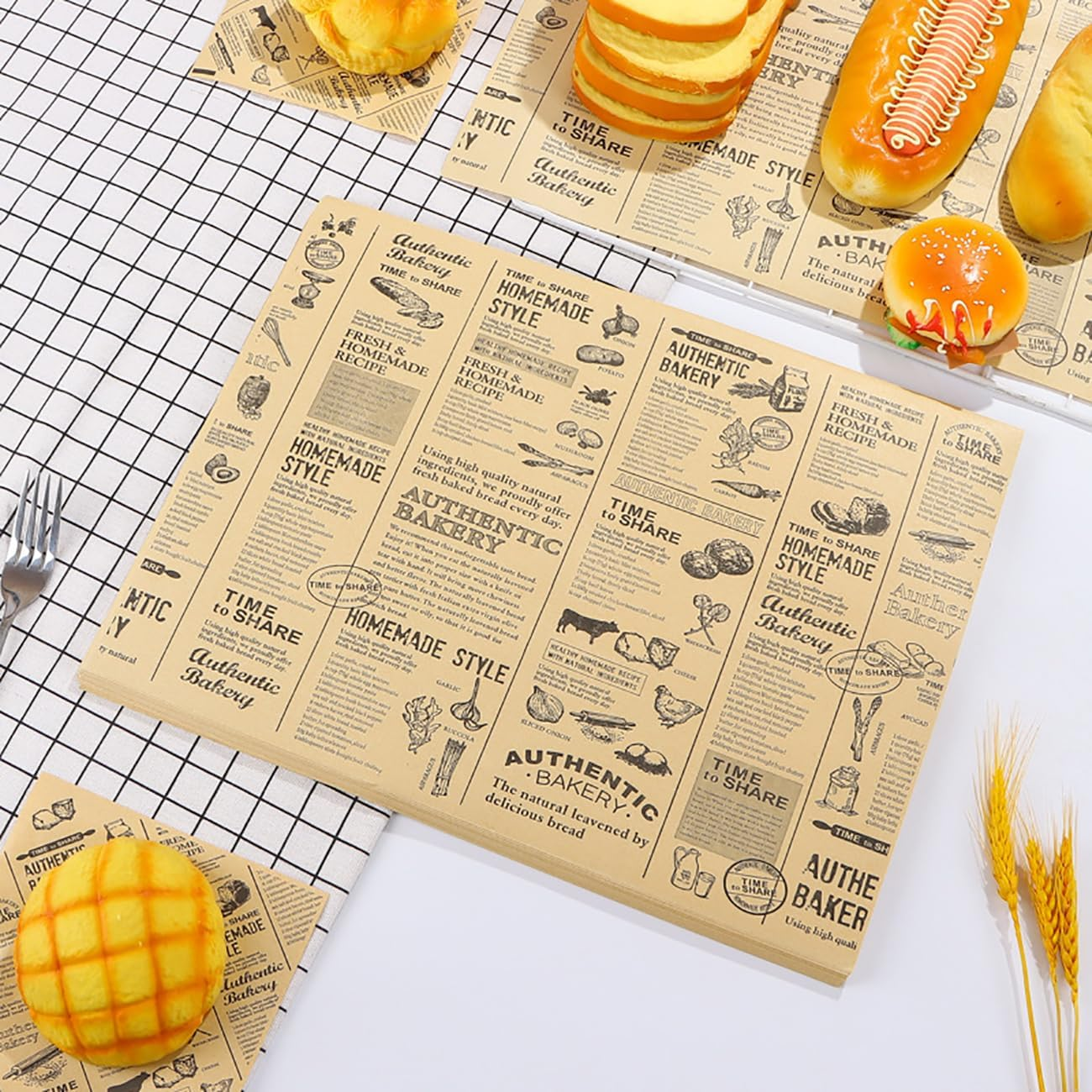 OSYLICT 100 Sheets Food Grade Wrap Paper,Greaseproof Baking Wrapping Paper and Basket Liners,For Bread Sandwich Burger Fries,For Kitchen Home Holiday Party Decor 30 * 20 CM image number 3