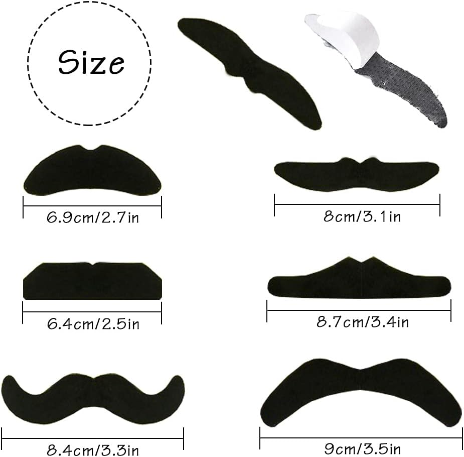Uyuxxu 24 Pcs Black Fake Mustaches,Novelty Self Adhesive Mustaches,Fancy Costume Fake Moustaches Stickers Set for Masquerade Party or Halloween, Black image number 2