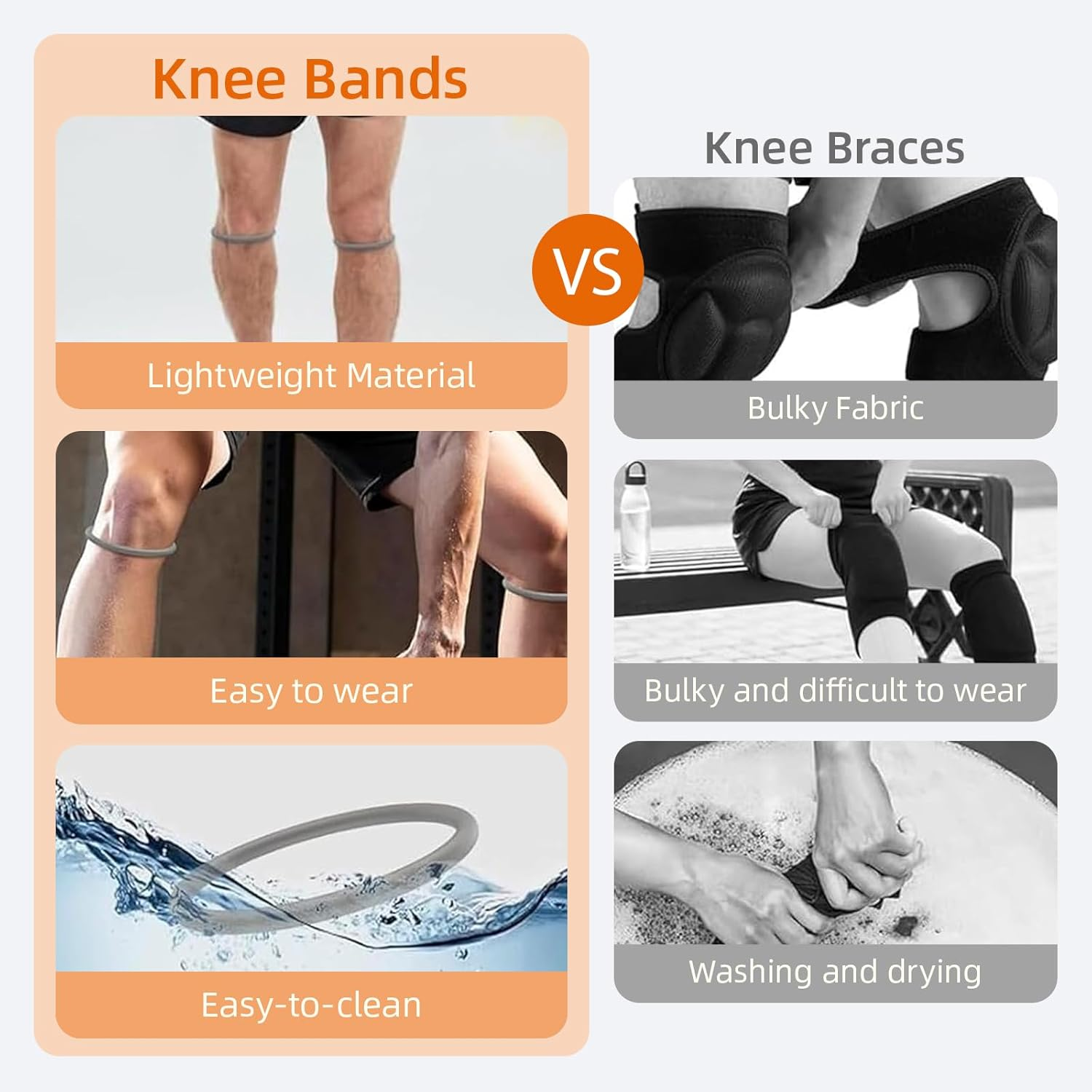 Hzqzaoan 6 Pack Patella Knee Straps - Include 2 Pack Pressurized Version Elastic Patellar Knee Brace & Stabilizer Bands for Pain Relief during Basketball, Running, Soccer (Secure Fit & Support)