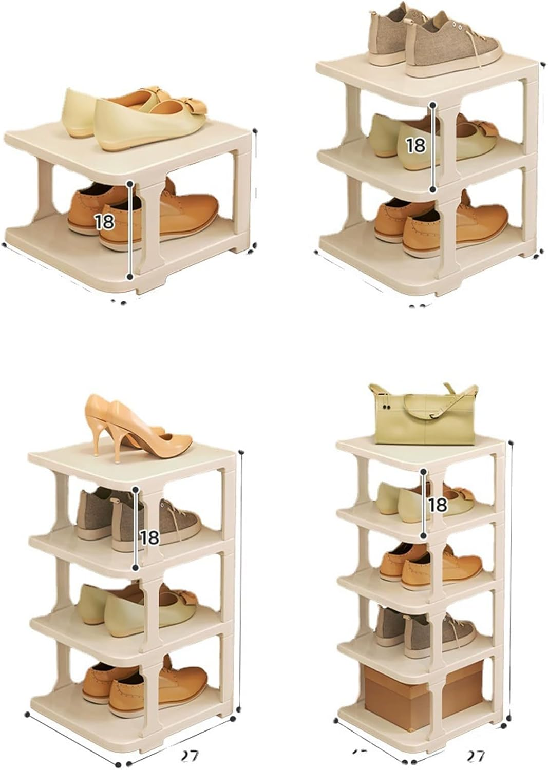 UKKQES 5 Tier Shoe Rack，Shoe Organizer Shoe Rack for Small Spaces Plastic Vertical Narrow Shoe Shelves Closet Black Shoe Holder, Stand for Entryway Shoe Storage Boots Organizer (Cream White-5)