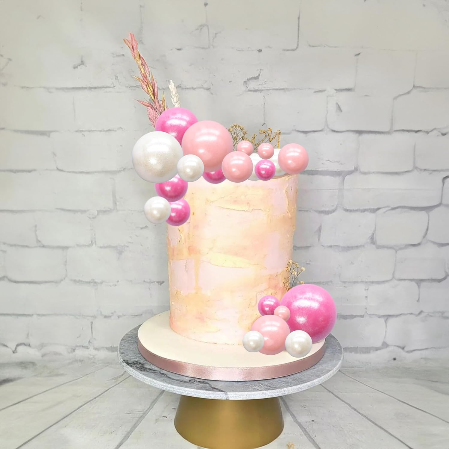 Ephlyn 30Pcs Balls Cake Topper Foam Ball Cake Picks Mini Balloon Cupcake Insert Bubble Balls DIY Decoration for Baby Shower Kids Birthday Party Decorations Pearl White Pink Rose Red image number 6