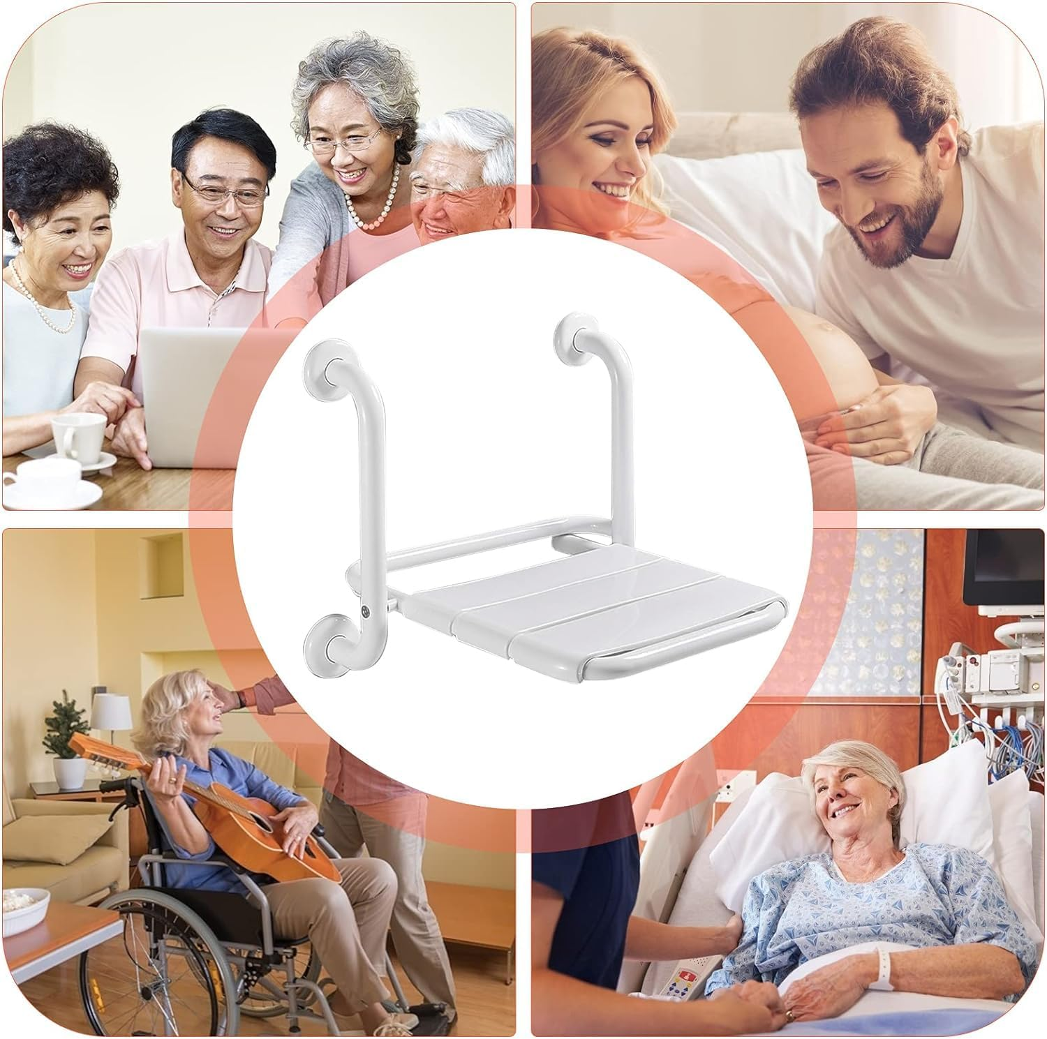 Xoxomeg Folding Shower Seat Wall Mounted, Stainless Steel Folding Shower Stool Non-Slip Wall Mounted Chair for Aid Old Man Shower in Bathroom Folding Shower Non-Slip Chair with Armrest image number 6