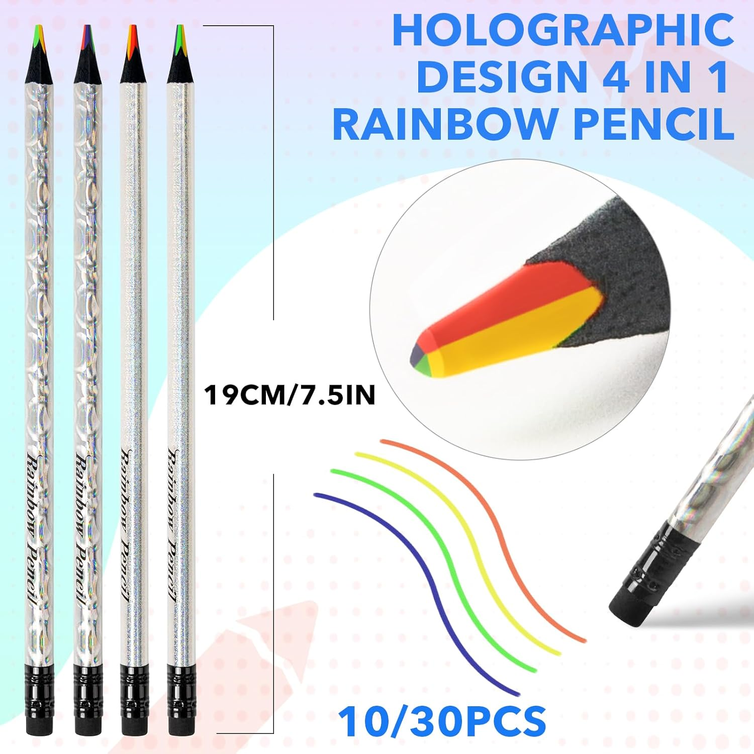 Theast 30 Rainbow Colored Pencils, 4 Colors in 1 Rainbow Pencil for Kids, Multicolor Pencil for Adults, Triangle Pencil for Party Bags, Glitter Art Supplies, Pre-Sharpened image number 5
