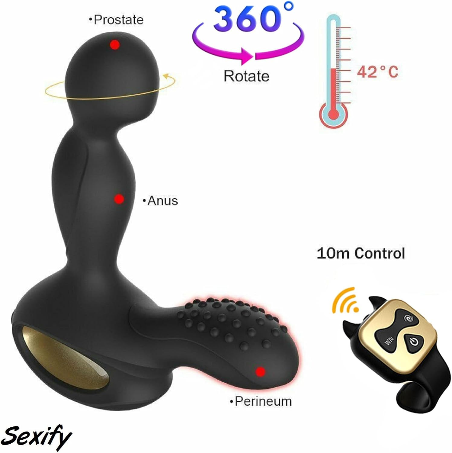 360&deg; Rotating Vibrating Anal Plug, G-Spot Anal Butt Plug Dildo Sex Toy for Men Vibrator Stimulator with Powerful Modes, Prostate Massager Anal Vibrator Remote Control Adult Sex Toys image number 2