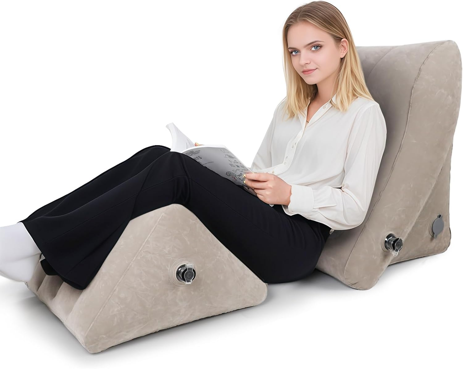 Inflatable Bed Wedge Pillow Set, 2 PCS Adjustable Sitting Pillows with Removable Mesh Cover, Post Surgery Support for Back and Leg Pain Relief, GERD Sleeping