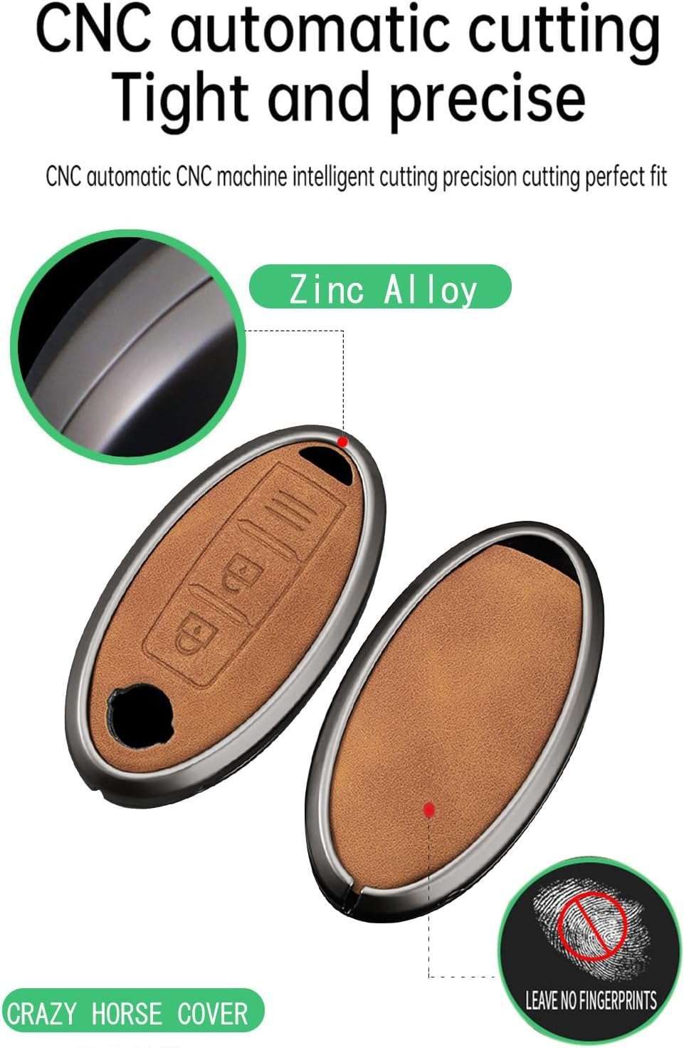 Ontto Key Fob Shell Antiecratched Car Key Cover Leather Key Case Fit for Nissan Altima Rogue Sentra Pathfinder Frontier Maxima Titan Murano Kicks Juke Versa Armada GTR 370Z Leaf Car Accessories,Brown image number 2