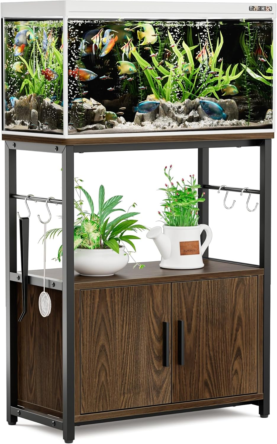 DEWEL Aquarium Stand, Fish Tank Cabinet Stand with 3-Tier Storage, Heavy Duty Terrarium Stand Rack for Home Office, Lbs Load Capacity 60 X 30 X 70Cm (L X W X H), White