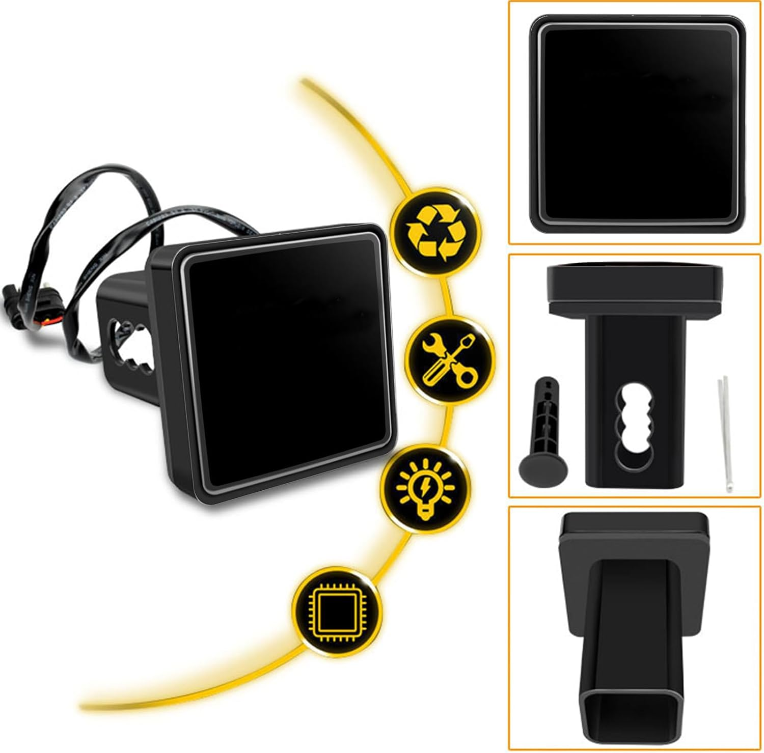 UGSHY 1 PC Trailer Hitch Lights with 15 Leds, 3.2In Super Bright Square Waterproof Vehicle Tail Light Replacement, Universal Durable Automotive Brake Light Accessories for Truck SUV RV (Black) - Red image number 6