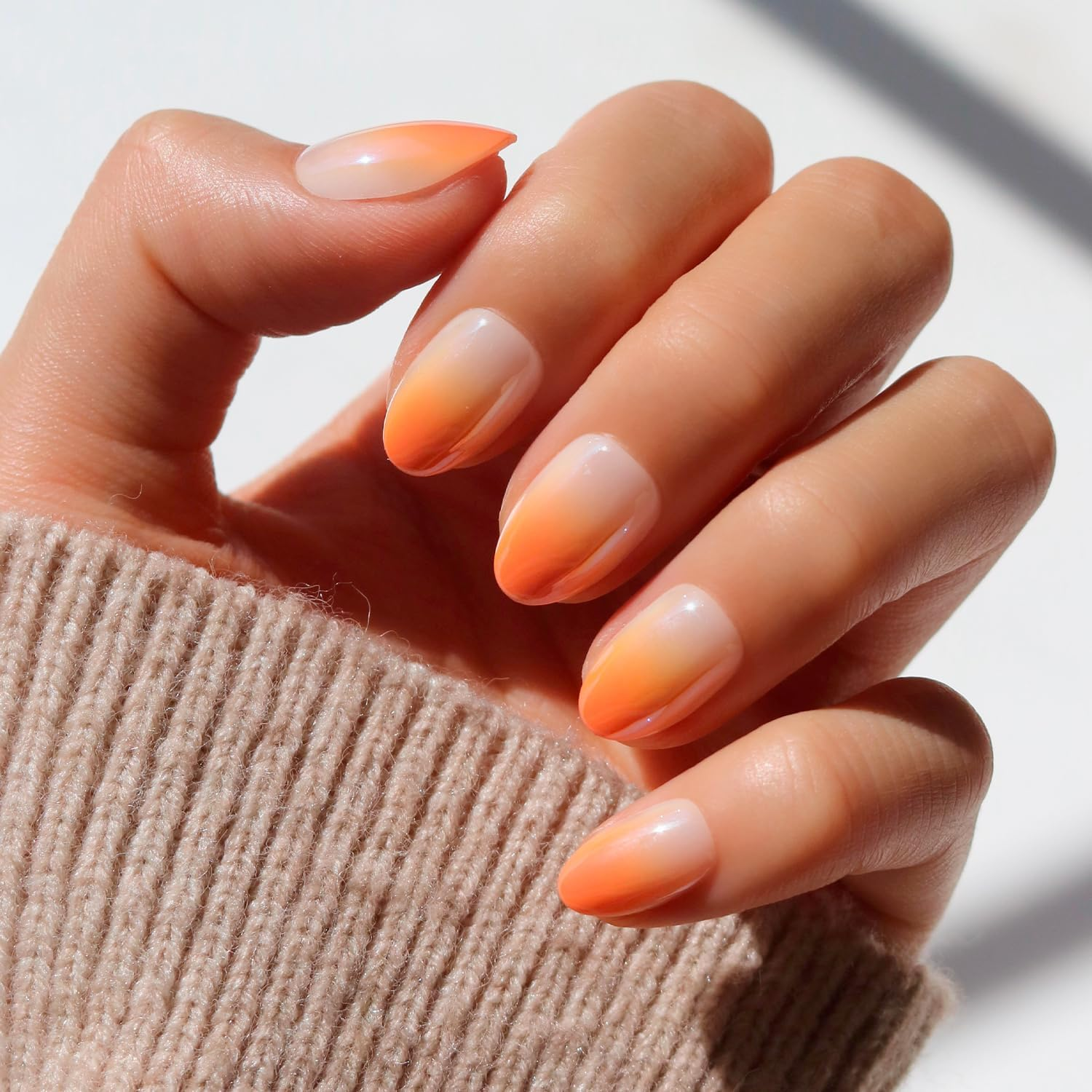 Glamnetic Press on Nails - into Blue | Glazed Short Oval Fake Nails with Periwinkle French Tips, Salon Quality Summer Nails | 15 Sizes - 30 Nail Kit with Glue