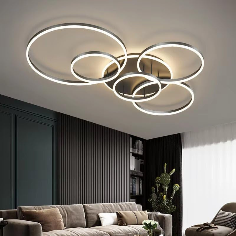 BAMDECOR Black Modern Minimalist round LED Ceiling Light Adjustable 3-Color Modes for Bar, Dining Room, Office (Four Rings (30Cm+40Cm)*2) image number 6