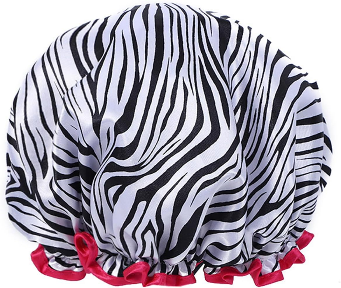 ADSEXY Double-Layer Shower Cap, Animal Print and Polka Dot Patterns, Waterproof, Set of 4 image number 5