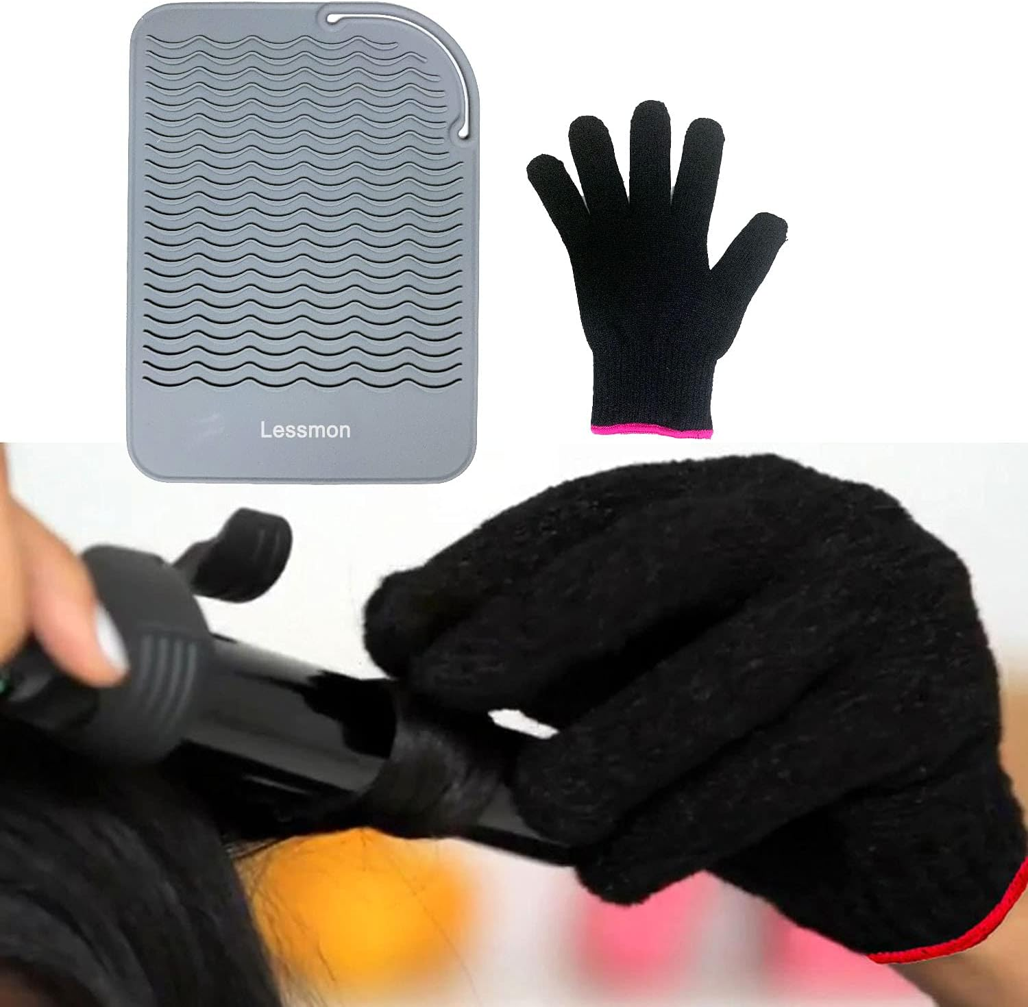Flat Iron Travel Mat, Curling Iron Counter Protector with Heat Resistant Glove for Curling Irons, Hair Straightener, Flat Irons and Hair Styling Tools, 9&rdquo; X 6.5&rdquo;, Gray by Lessmon image number 6