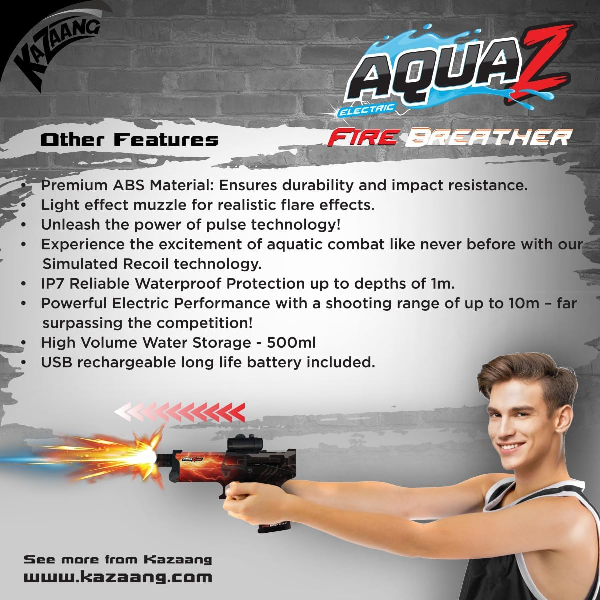 Kazaang Crossxfire Aquaz - the Original Fire Breather Electric Water Gun with LED Muzzle Flash, Automatic Water Gun Electric Dual Modes, Large Water Tank, Battery-Powered for Adults & Kids image number 1