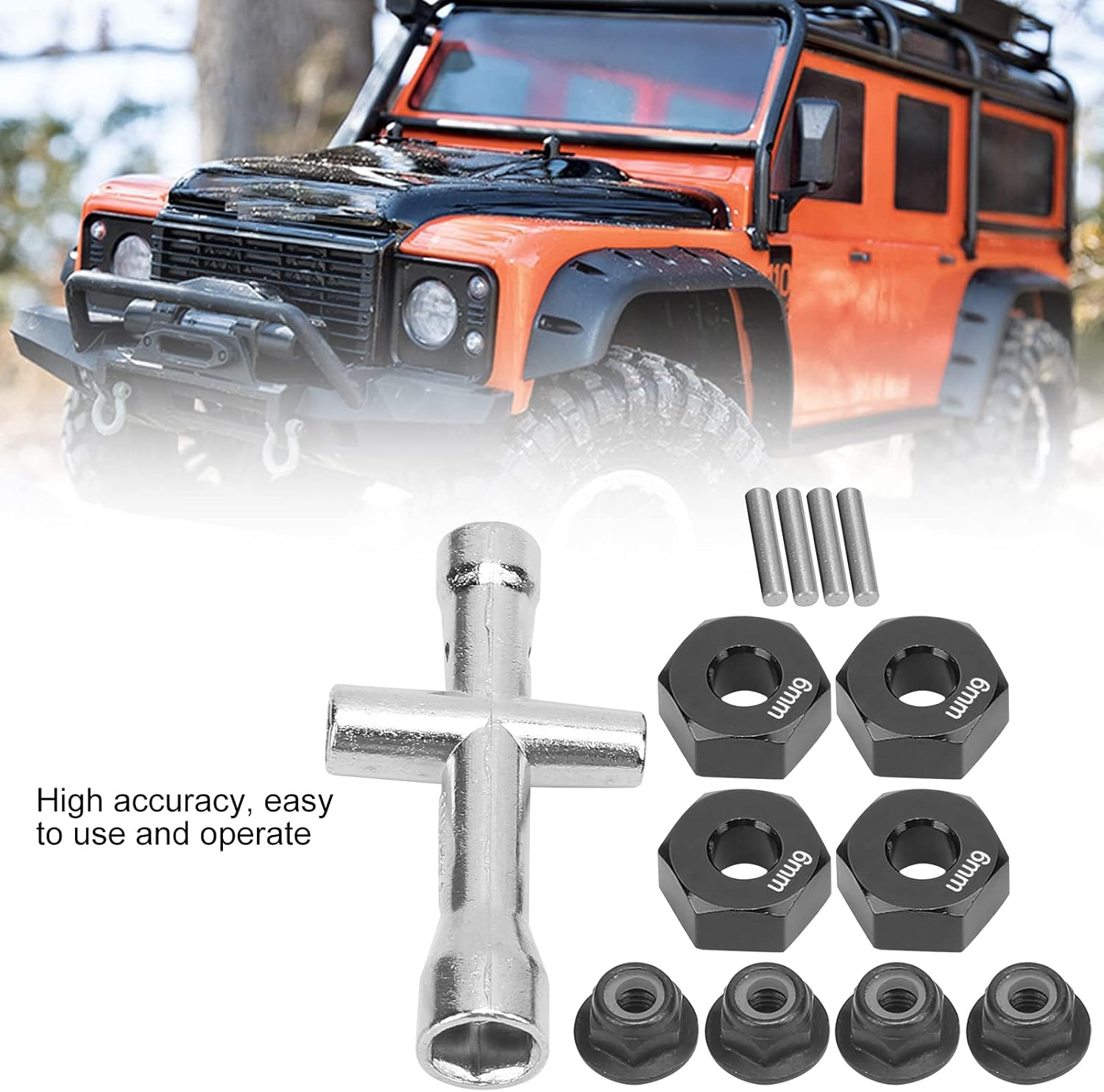 Wheel Hex Hub Adapter Set, Lock Nuts Cross Wrench Set 12Mm Wheel Hub Adapter 1/10 RC Car Upgrade Parts 6Mm for 1/10 RC Car(Black) image number 6