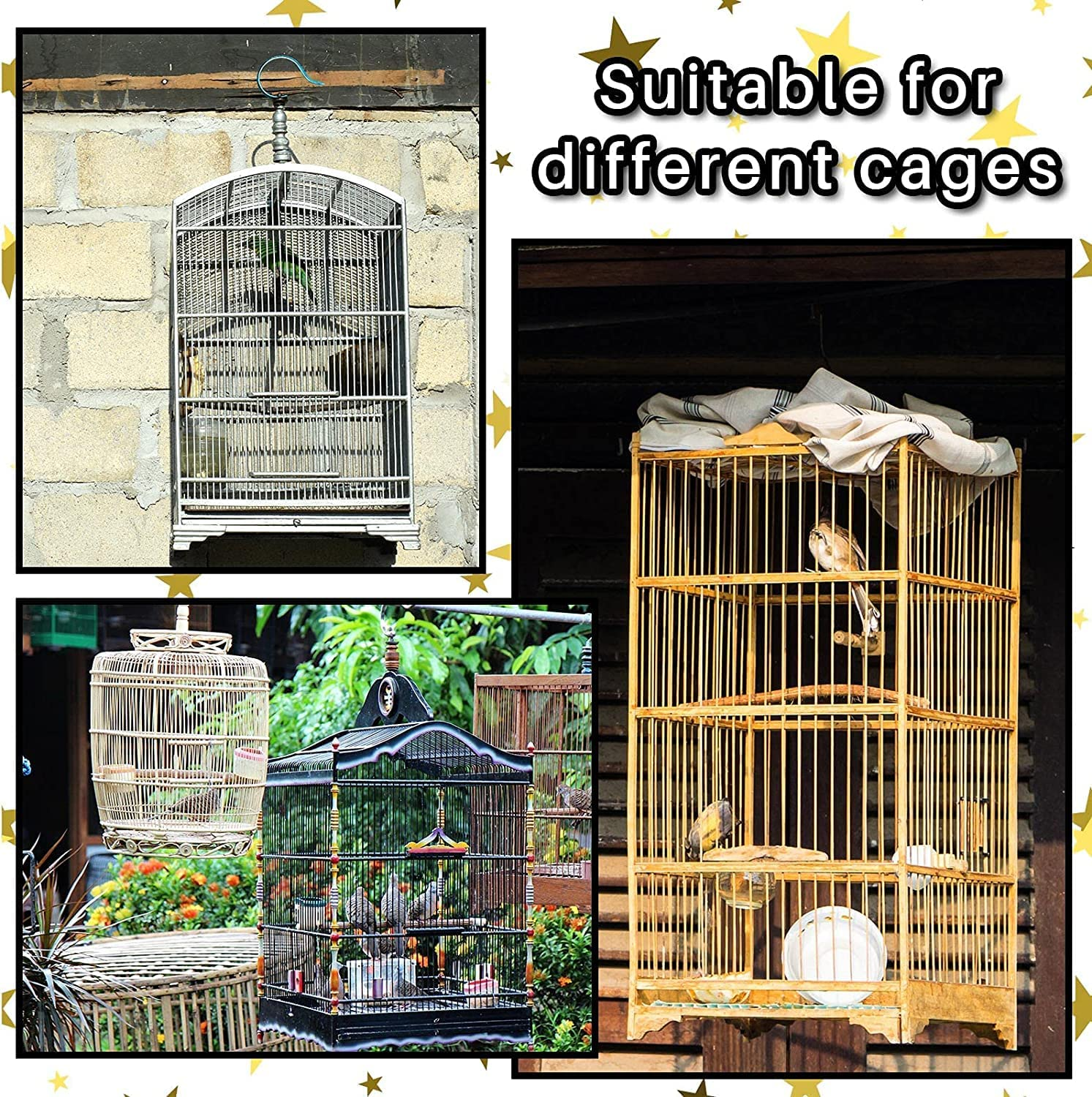 Acemedia Large Bird Cage Cover Birdcage Nylon Mesh Net Cover Seed Feather Catcher Universal Birdcage Cover Bird Seed Guard for Parakeet Macaw African round Square Cage (Black) image number 1