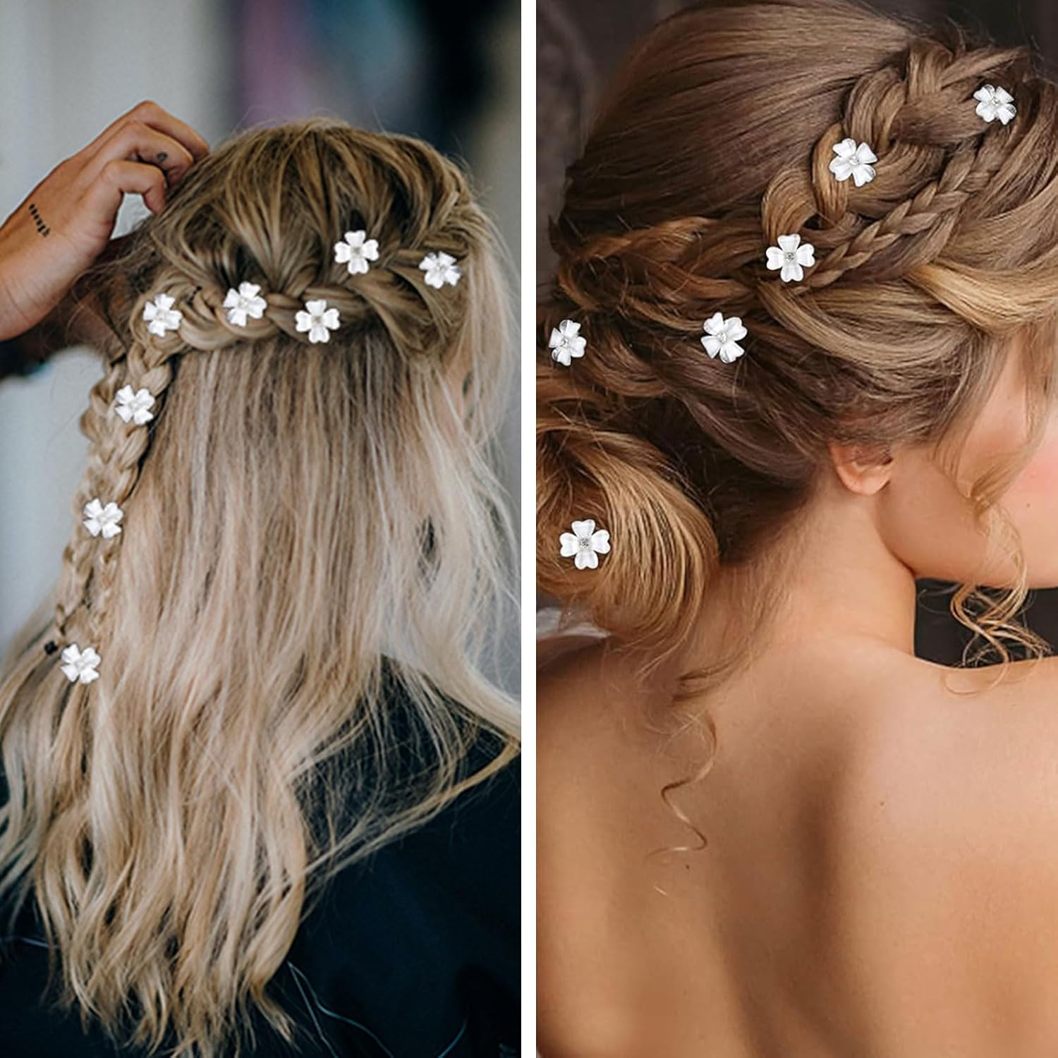 Mezrkuwr 10Pcs Mini White Flower Rhinestone Hair Clips Small Decorative Hair Clips Wedding Hair Clips Bridal Hair Accessories image number 6