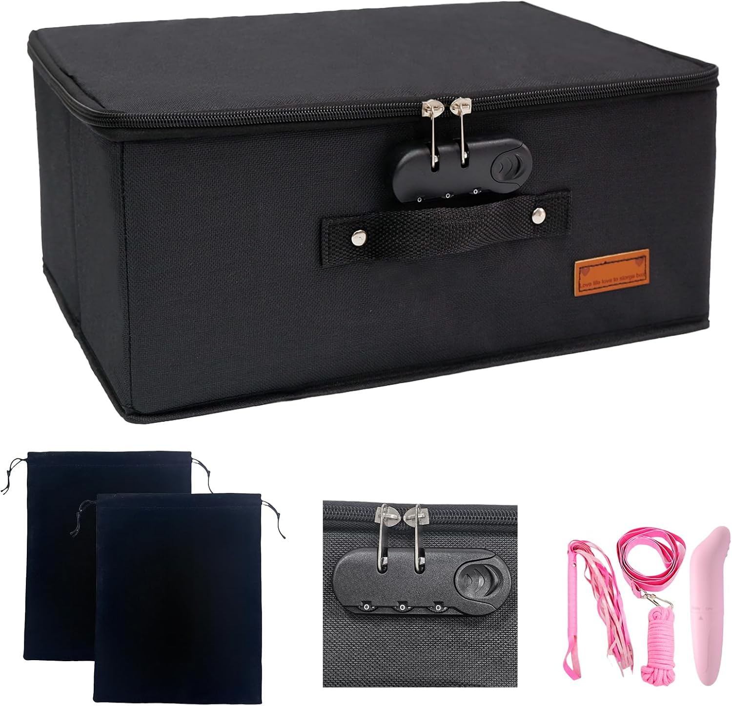 Locking Adult Game Toy Storage Organizer Lock Box Toy Storage Bins Women and Men Game Toys Storage Bags with 2 Drawstring Bags, Large Capacity 15 X 10 X 6.3 Inches