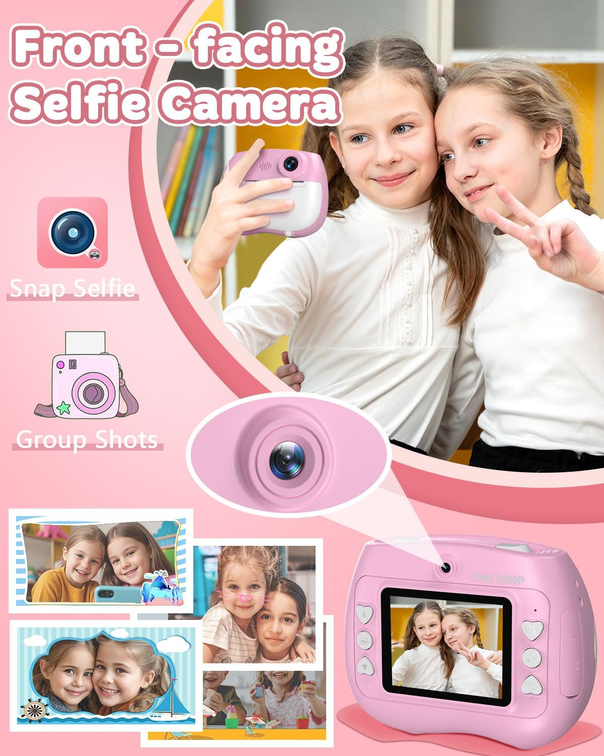 Kids Camera Instant Print - Front Rear Dual Selfie Kid Camera, Fun Girls Boys Ages 3-12, 1080P HD Digital Video Cameras, Christmas, Birthday Present for Toddler 3 4 5 6 7 8 9 10 Year Old image number 2