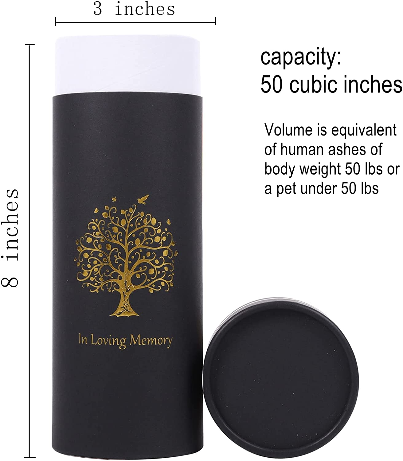 Eco Scattering Urn &ndash; Biodegradable Scatter Tube for Ashes - Cremation Urn for Human Ashes - Urns for Ashes Male Female (Set of 1, Black Tree) image number 6