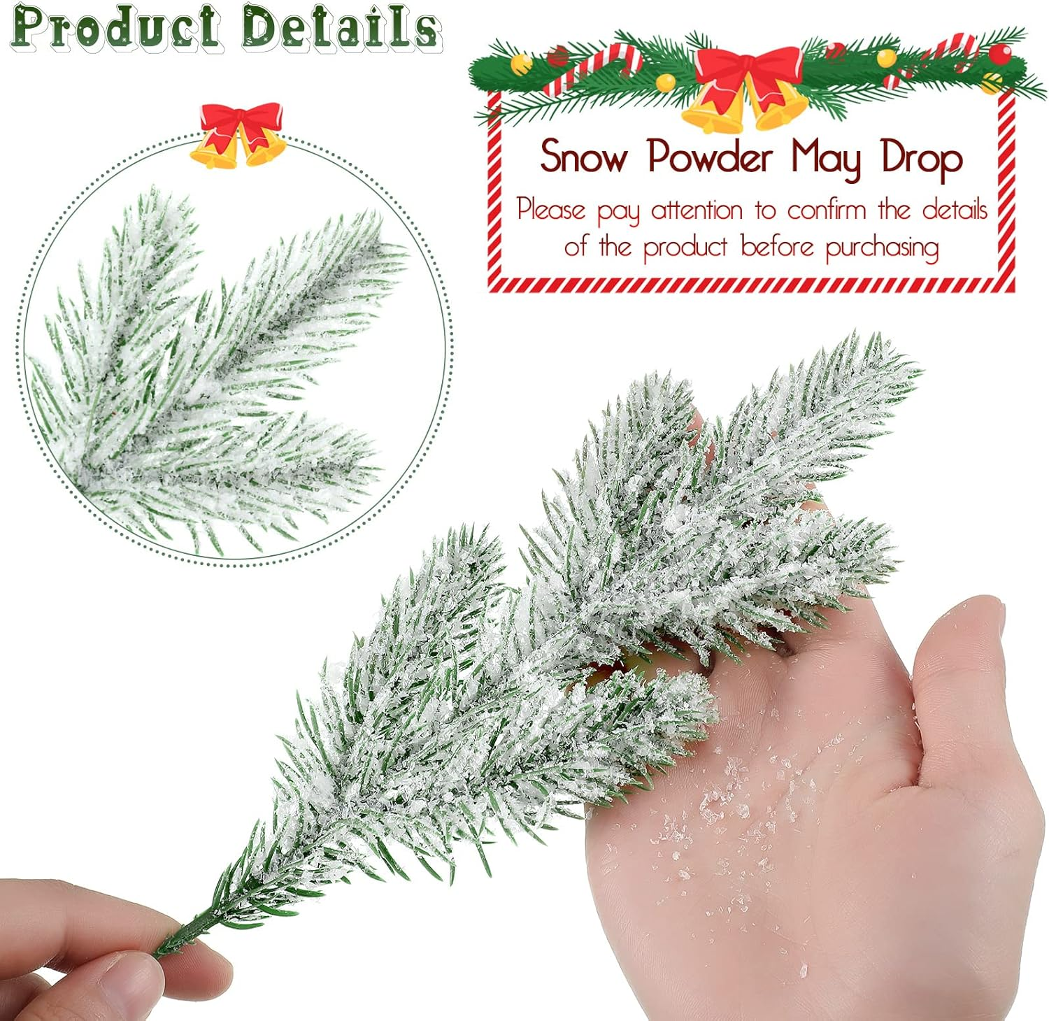 Jutom 30 Pcs Christmas Tree Picks Snow Frosted Pine Branches Christmas Artificial Pine Branches Faux Greenery Stems for DIY Garland Crafts Winter Tree Decorations image number 5