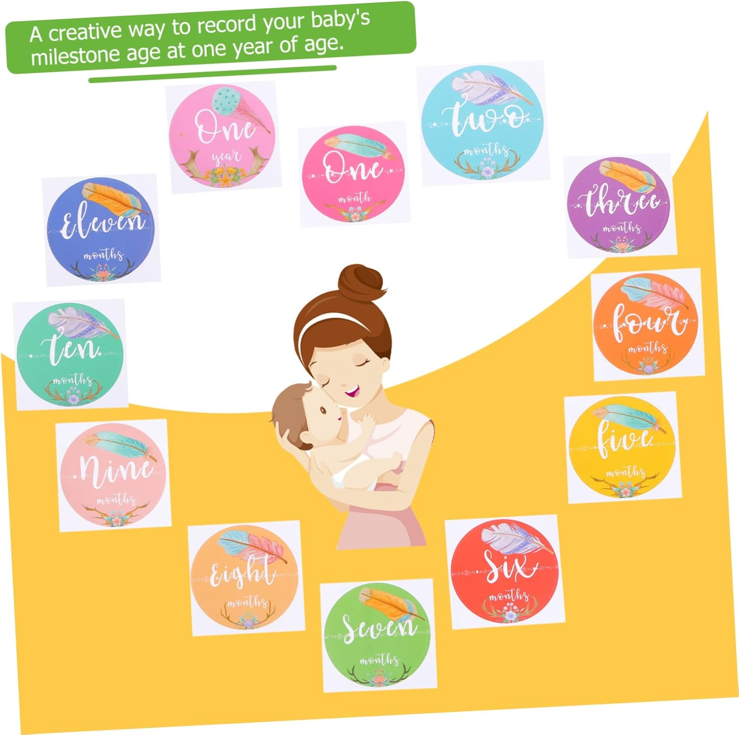 LABRIMP Milestone Stickers for Newborns Lovely Pattern Photo Props for Boys and Monthly Growth Commemoration for First Year for Photography and Scrapbooking Keepsake image number 2