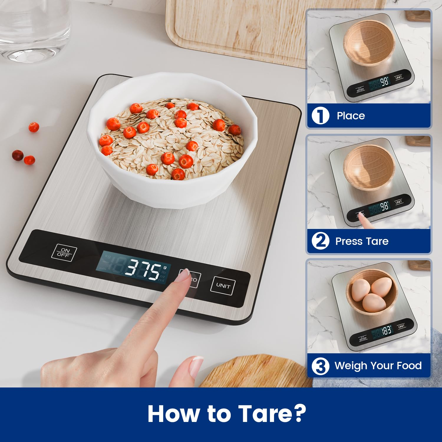 【15Kg/33Lb & USB Rechargeable】 Digital Kitchen Food Scale Kitchen Scale, Stainless Steel Digital Weight Grams and Oz, Baking and Cooking, 1G/0.1Oz Precise, 6 Weight Units (A)