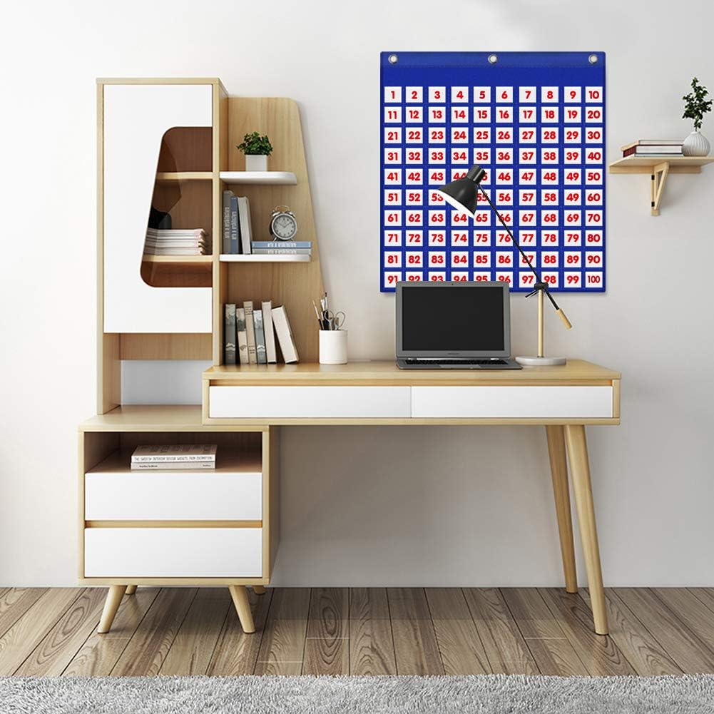 Eamay Hundreds Pocket Chart,With 130 Number Cards, for Teacher Lessons in a Classroom or for Use at Home(100 Pockets) image number 2