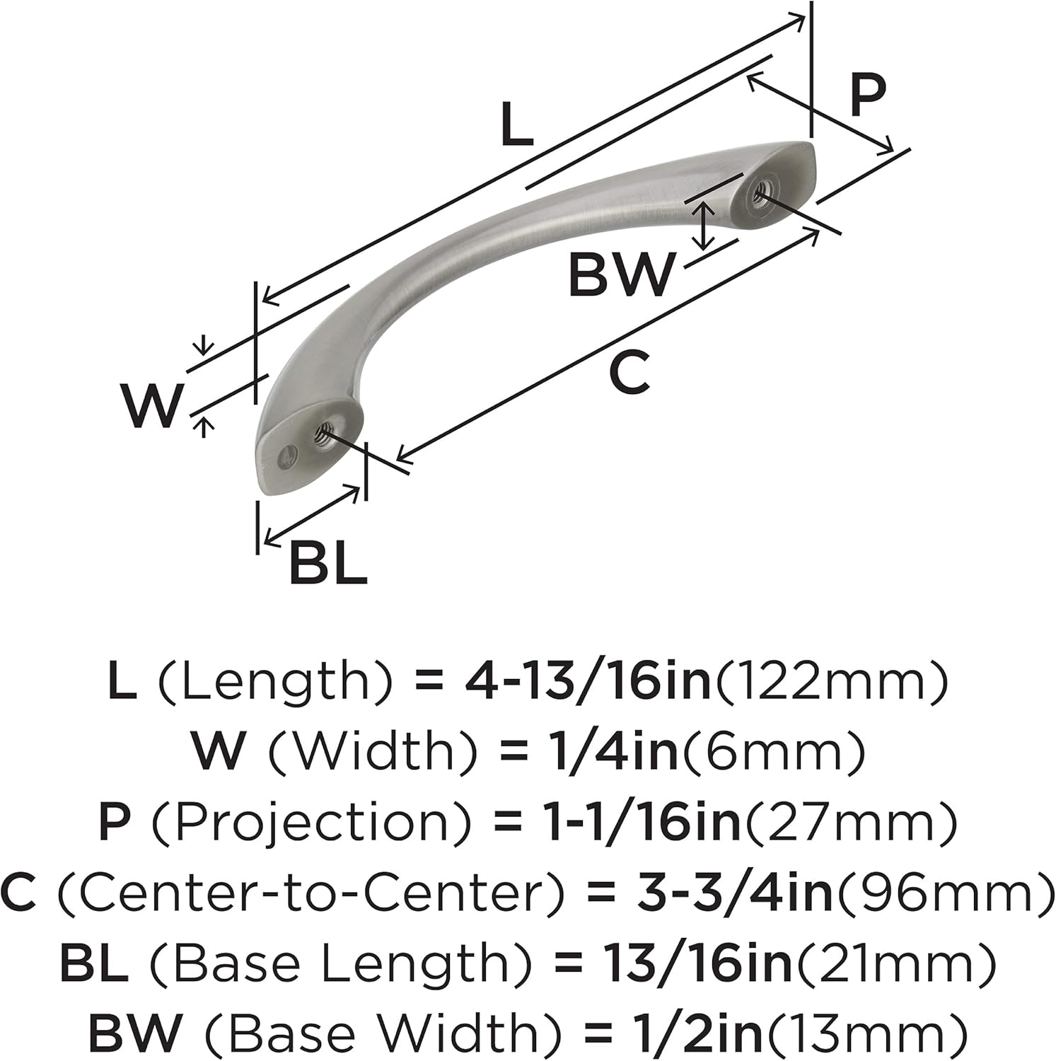 Amerock Allison Value 3-3/4 in (96 Mm) Center-To-Center Satin Nickel Cabinet Pull image number 3