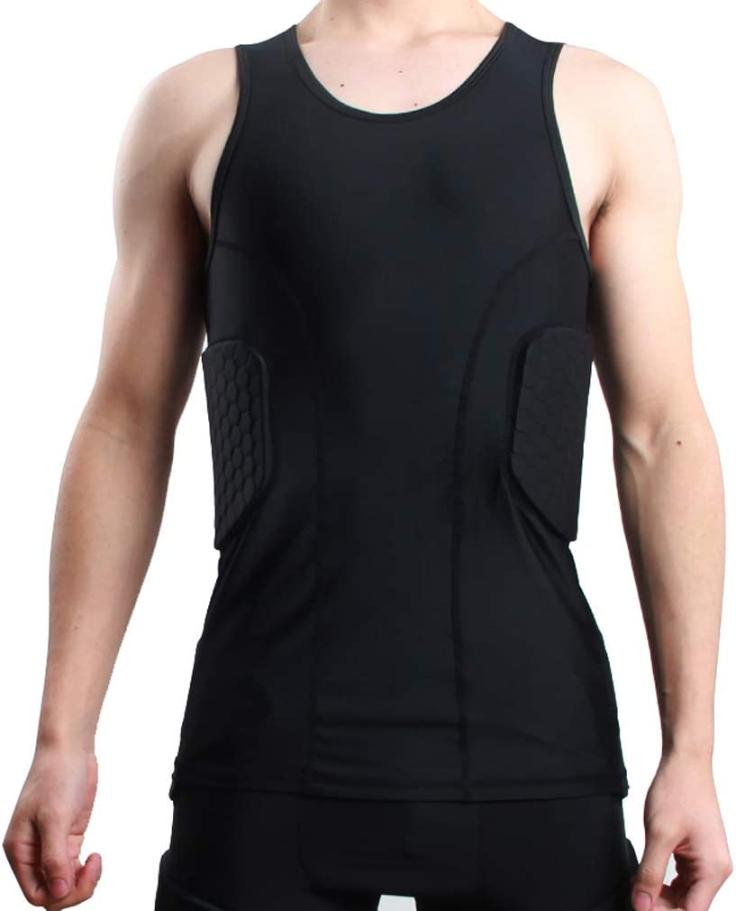 Minimal Men&rsquo;S Padded Compression Shirt Sports Protective Vest Rash Guard Soccer Basketball Training Tank Top image number 5