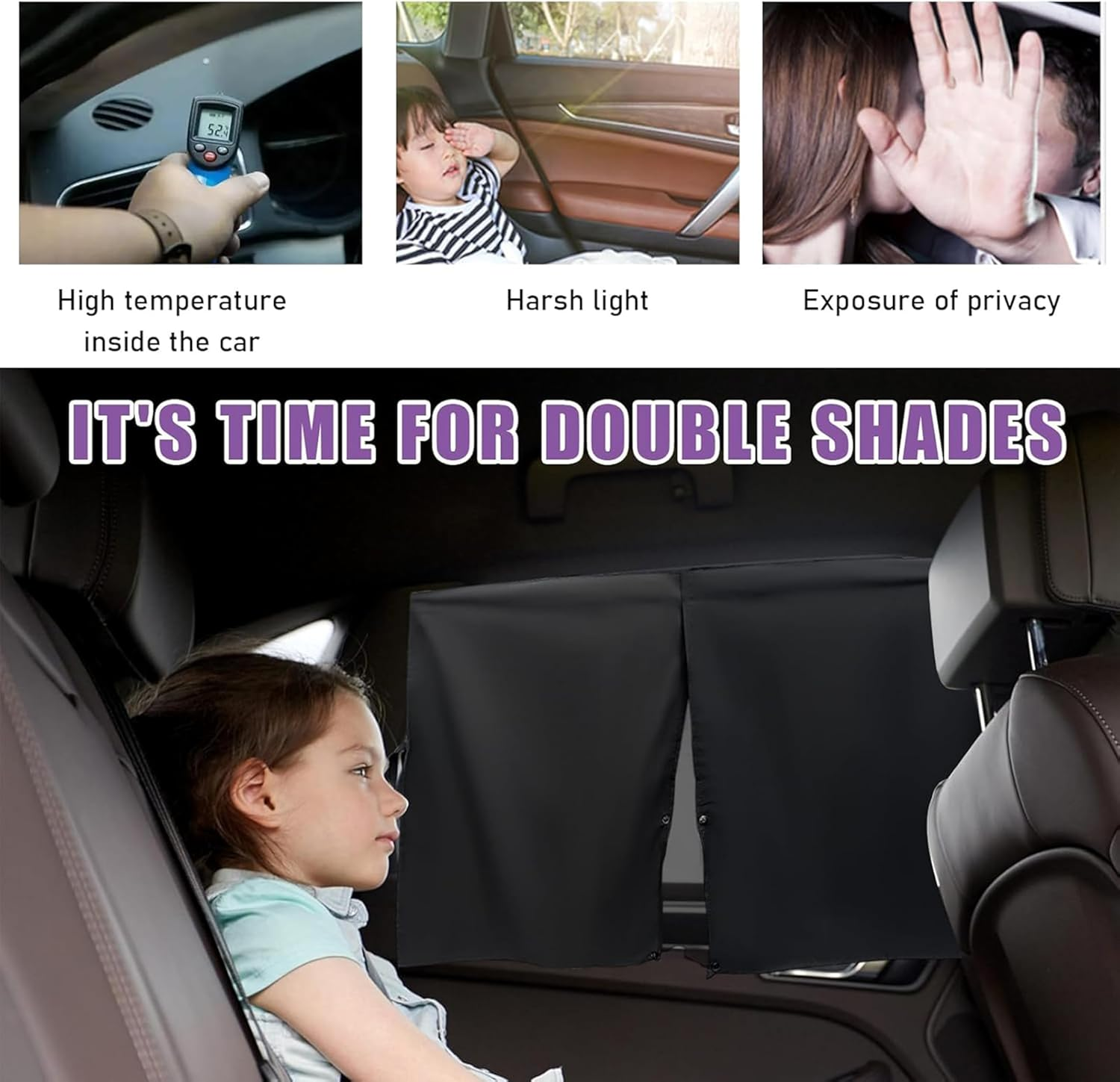 2 Pack Magnetic Car Window Shades - 28X18.7 Inch Dual Layer Sunshade,Universal Blackout & See-Through for Baby/Kid/Pet Protection (10 Strong Magnets,Side/Rear Window) image number 2